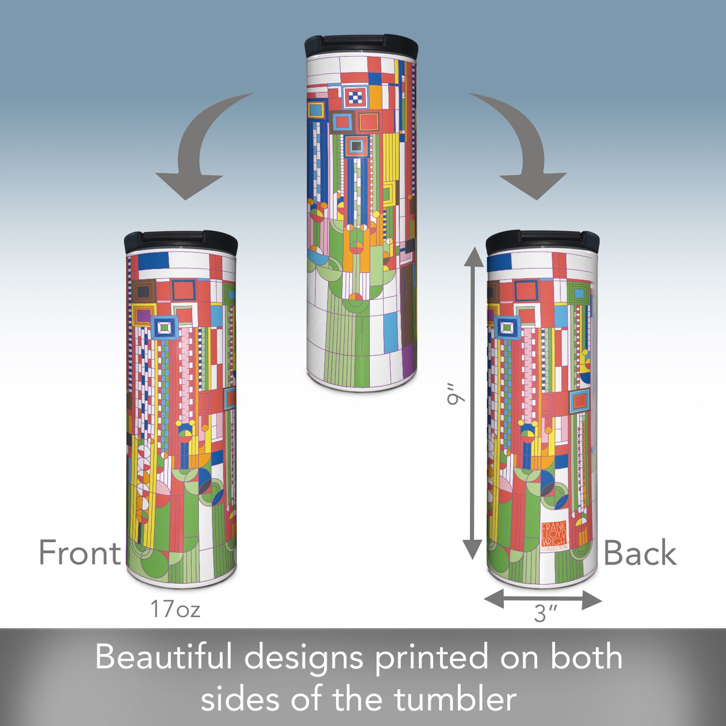 Highland Home Saguaro Design by Frank Lloyd Wright on 17 Ounce Double Wall Insulated Stainless Steel Tumbler Manufactured in the USA