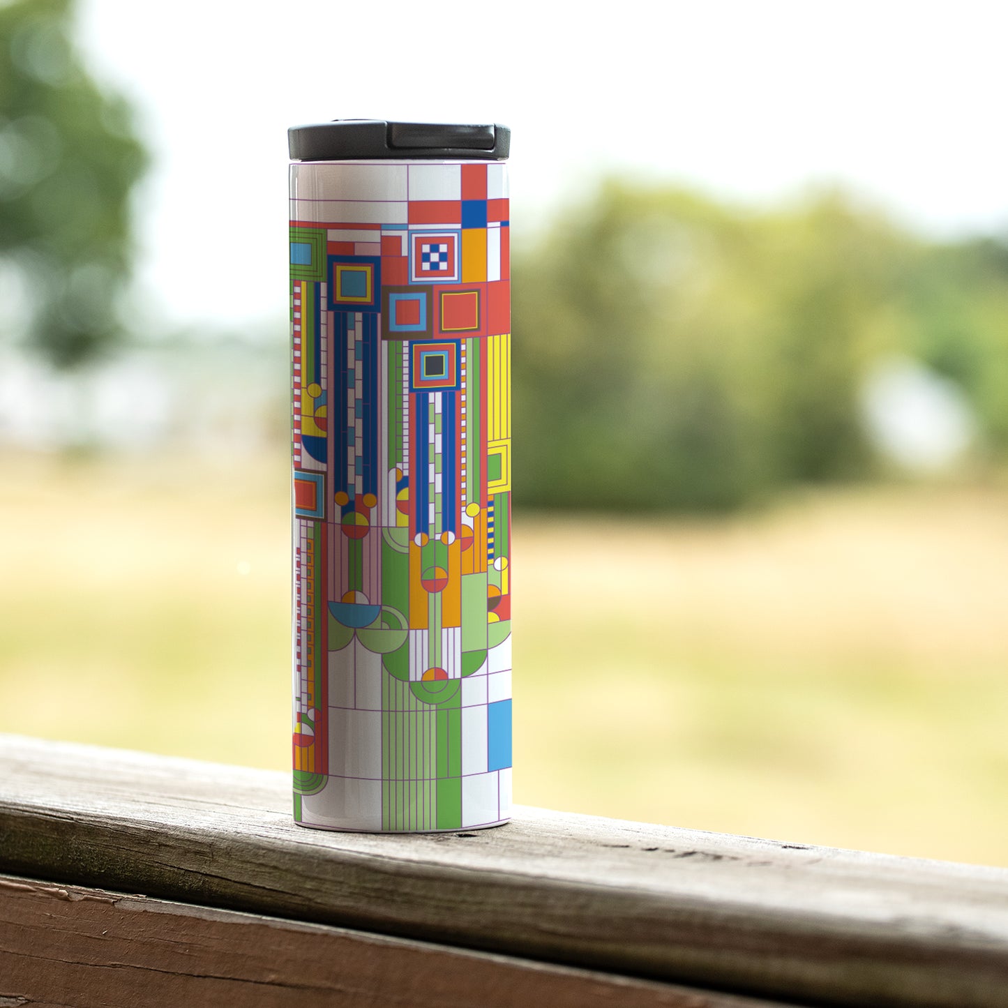 Highland Home Saguaro Design by Frank Lloyd Wright on 17 Ounce Double Wall Insulated Stainless Steel Tumbler Manufactured in the USA