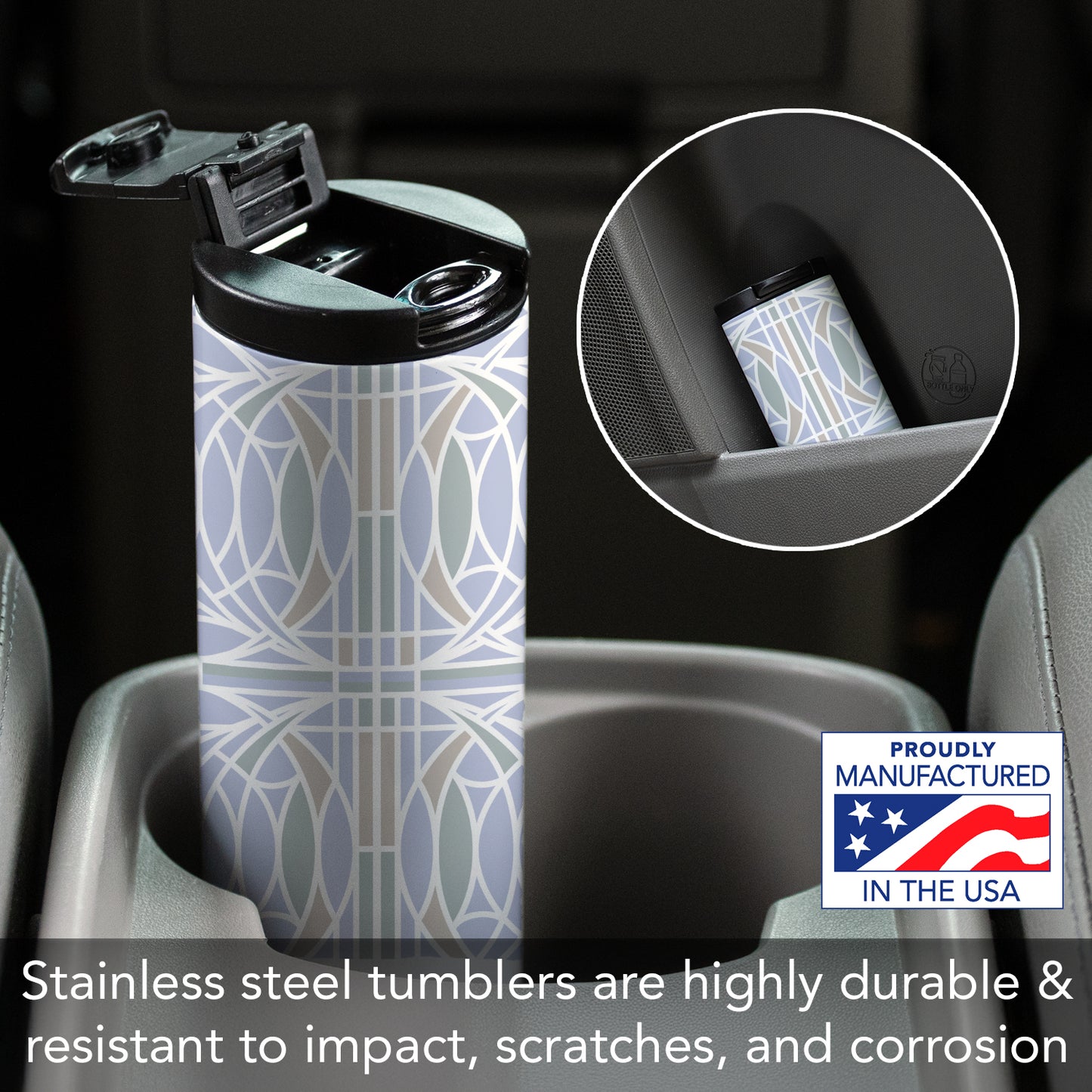 Highland Home Blossom Design by Frank Lloyd Wright on 17 Ounce Double Wall Insulated Stainless Steel Tumbler Manufactured in the USA