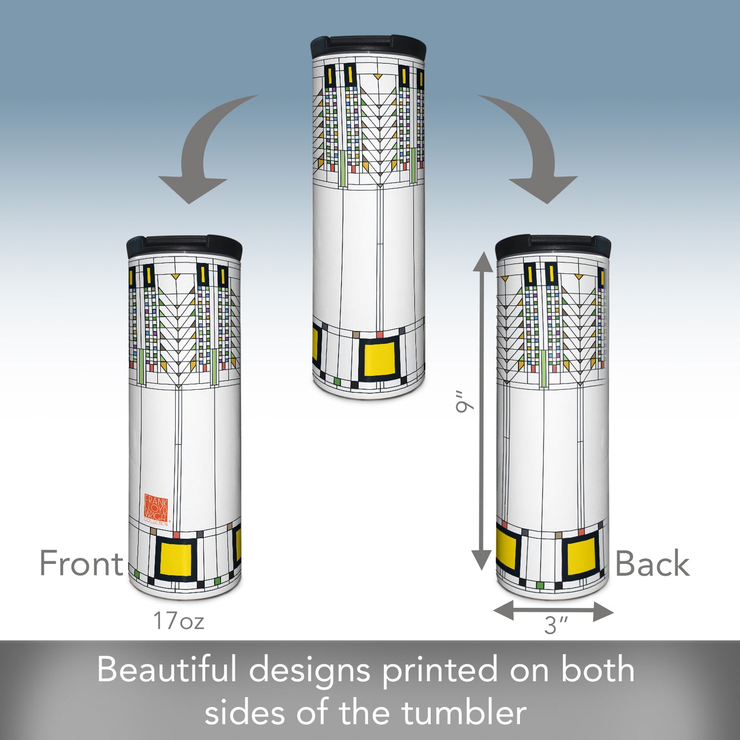 Frank Lloyd Wright's Tree of Life Design on 17 Ounce Insulated Stainless Steel Tumbler Manufactured in the USA