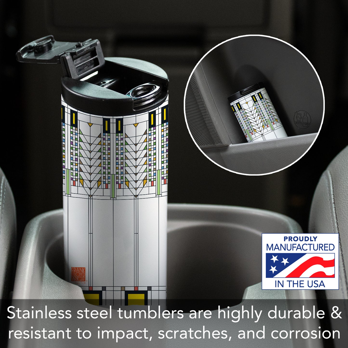 Frank Lloyd Wright's Tree of Life Design on 17 Ounce Insulated Stainless Steel Tumbler Manufactured in the USA