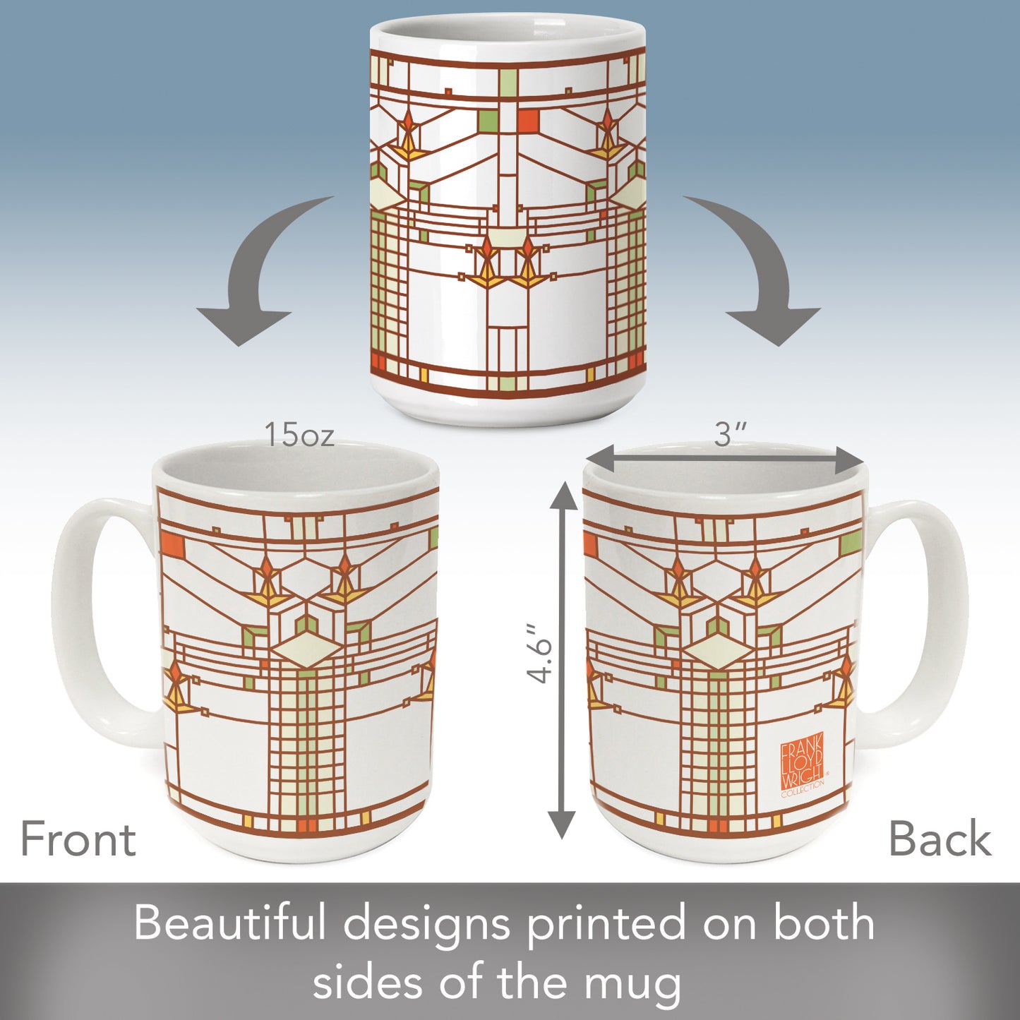 Highland Home Harley Bradley House Design by Frank Lloyd Wright 15 oz. Ceramic Mug Manufactured in the USA Dishwasher Safe Microwave Safe