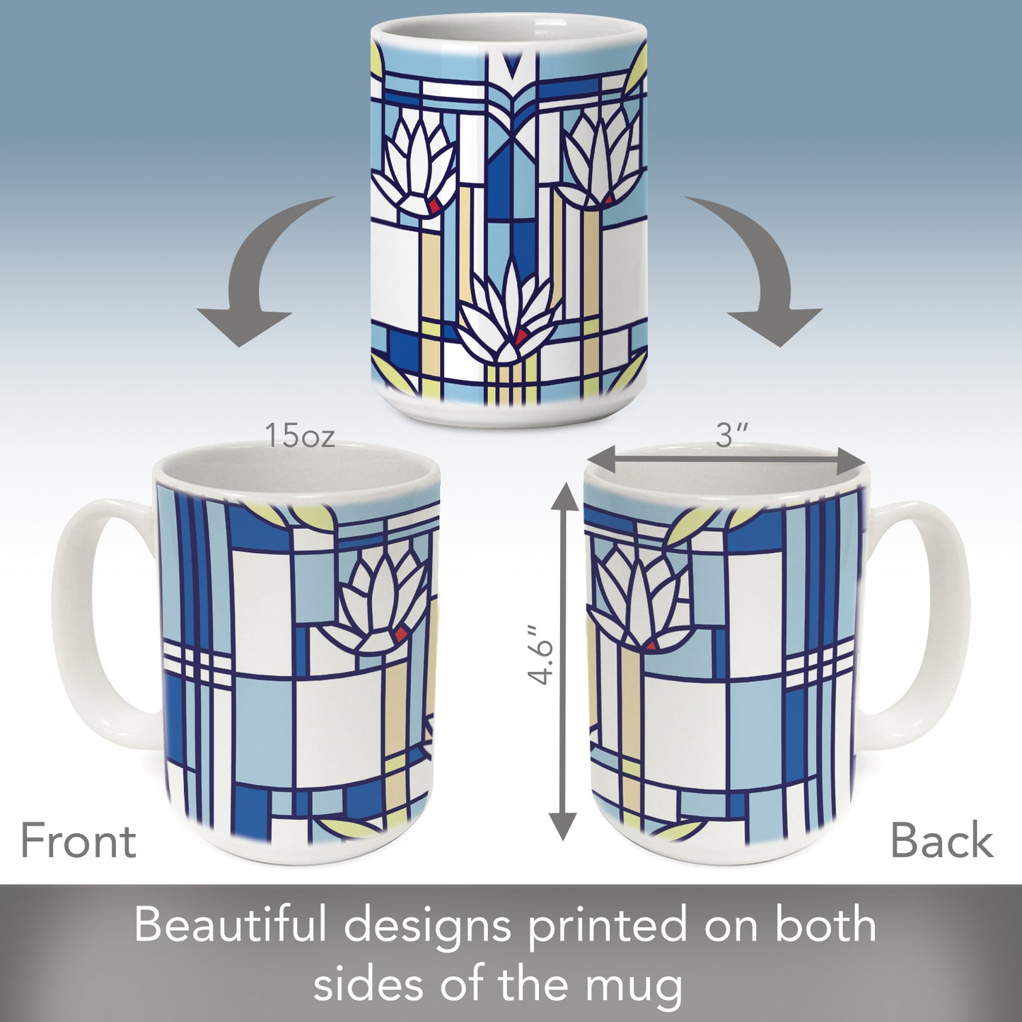 Highland Home Waterlilies Design by Frank Lloyd Wright 15 oz. Ceramic Mug Manufactured in the USA Dishwasher Safe Microwave Safe