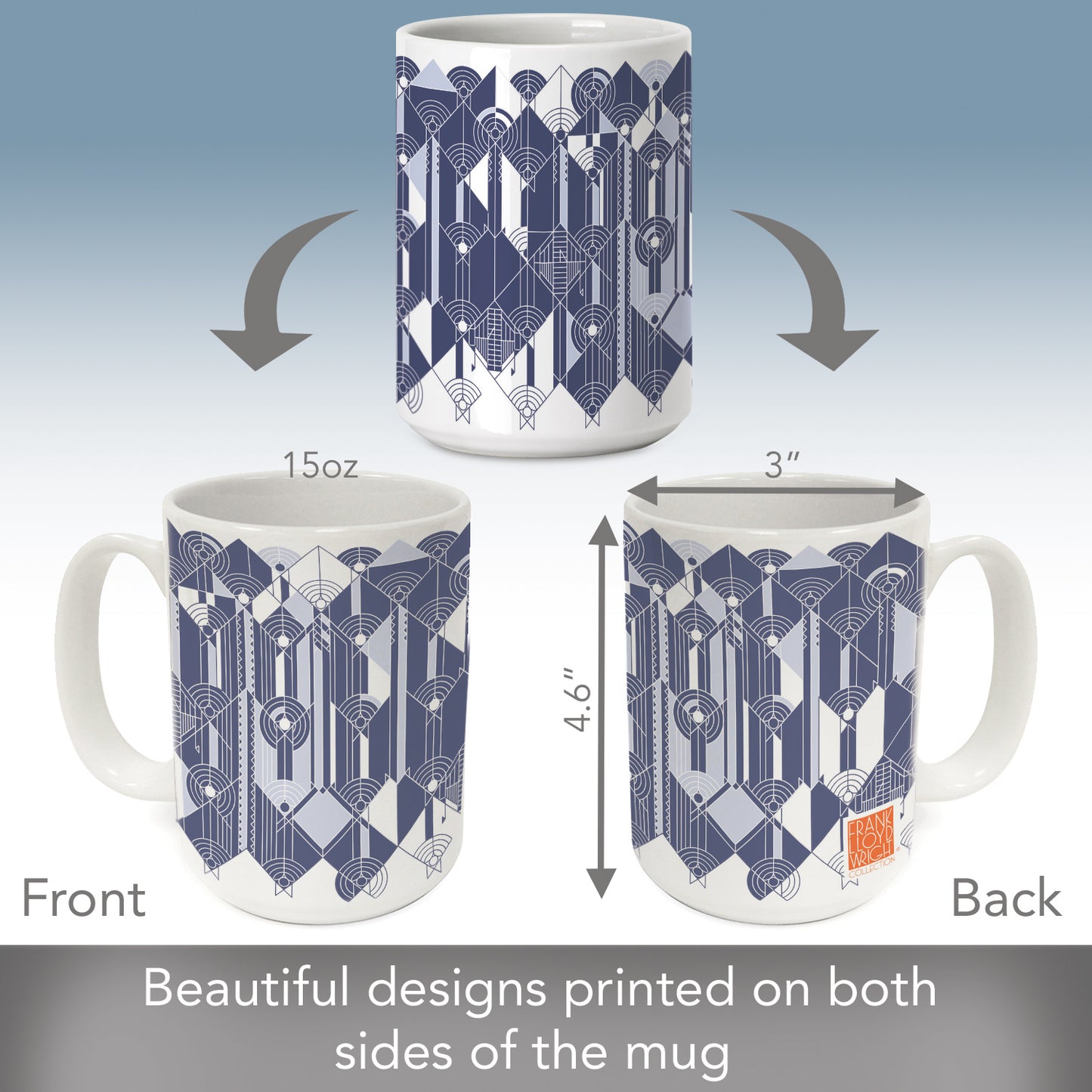 Highland Home Blue & White April Showers Design by Frank Lloyd Wright 15 oz. Ceramic Mug Manufactured in the USA Dishwasher Safe Microwave Safe