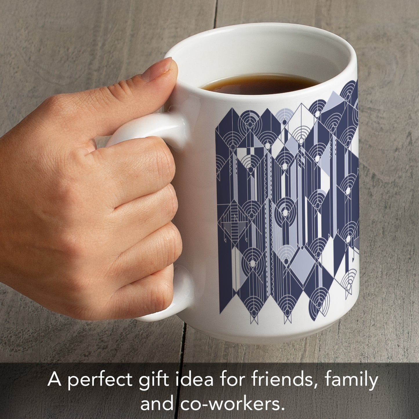 Highland Home Blue & White April Showers Design by Frank Lloyd Wright 15 oz. Ceramic Mug Manufactured in the USA Dishwasher Safe Microwave Safe