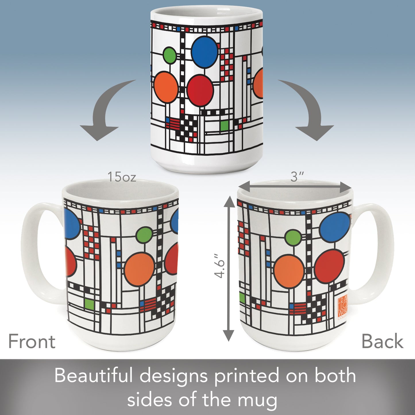 Highland Home Coonley Playhouse Window Design by Frank Lloyd Wright 15 oz. Ceramic Mug Manufactured in the USA Dishwasher Safe Microwave Safe