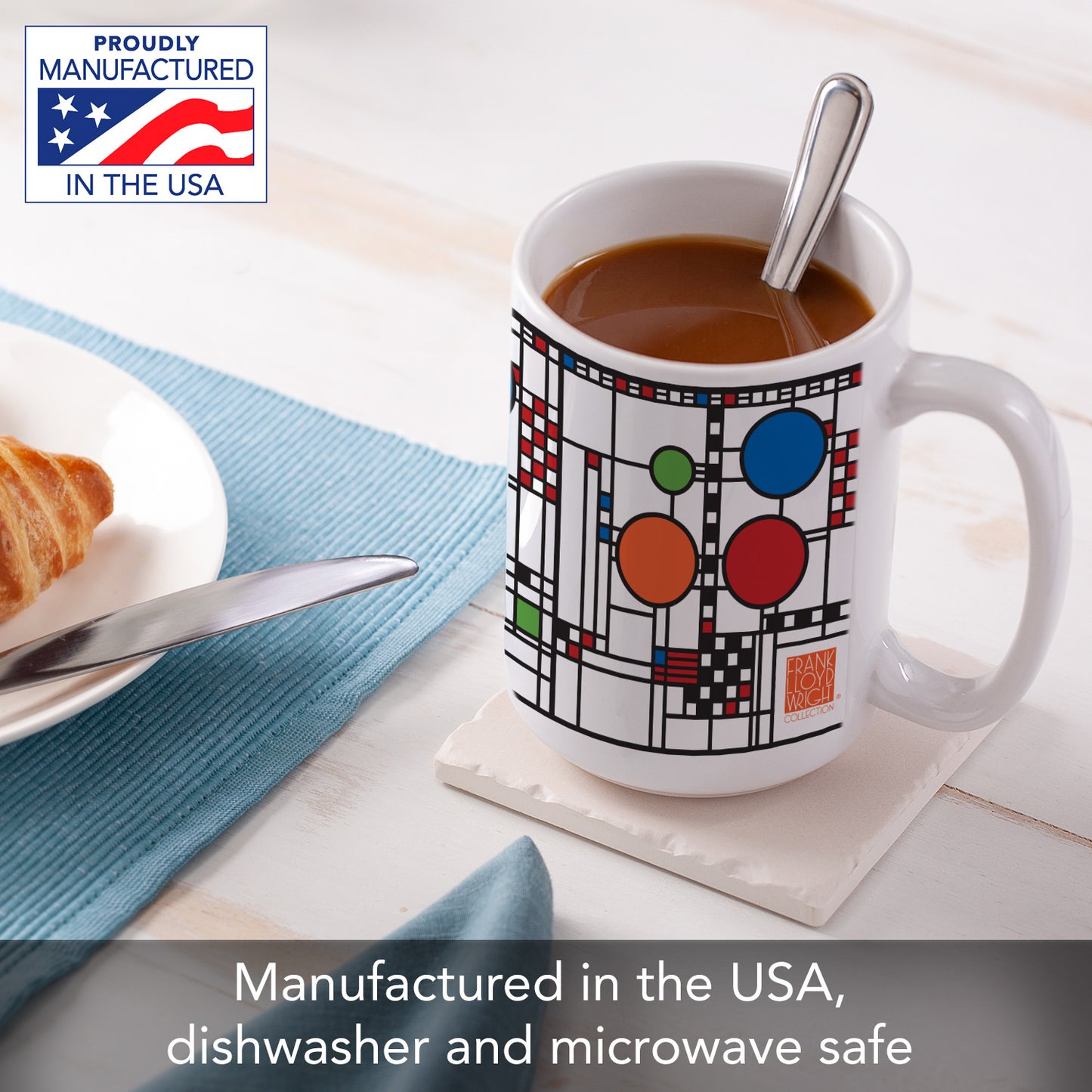 Frank Lloyd Wright's Coonley Playhouse Window Design on 15 oz. Ceramic Mug Manufactured in the USA