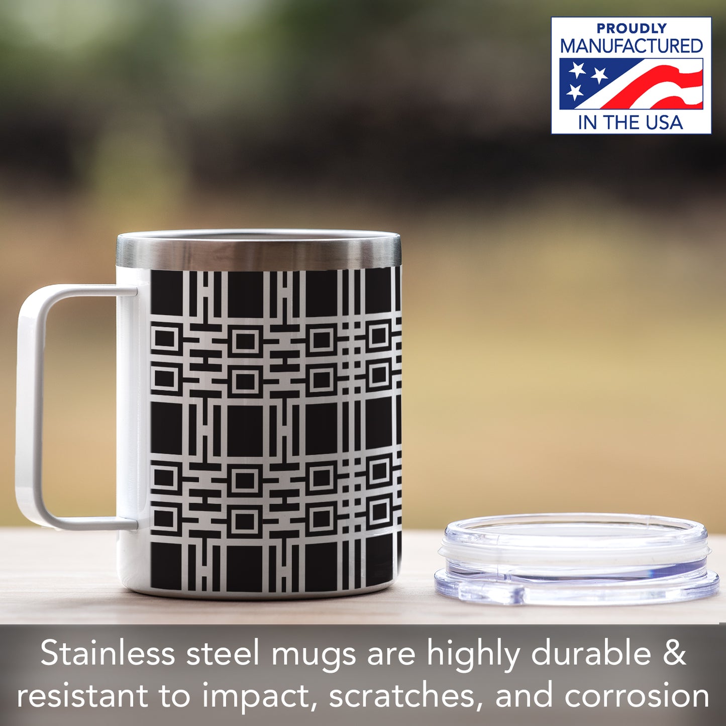 Highland Home Midway Gardens Wall Pattern by Frank Lloyd Wright on Stainless Steel Mug with Lid 12 oz. Manufactured in the USA