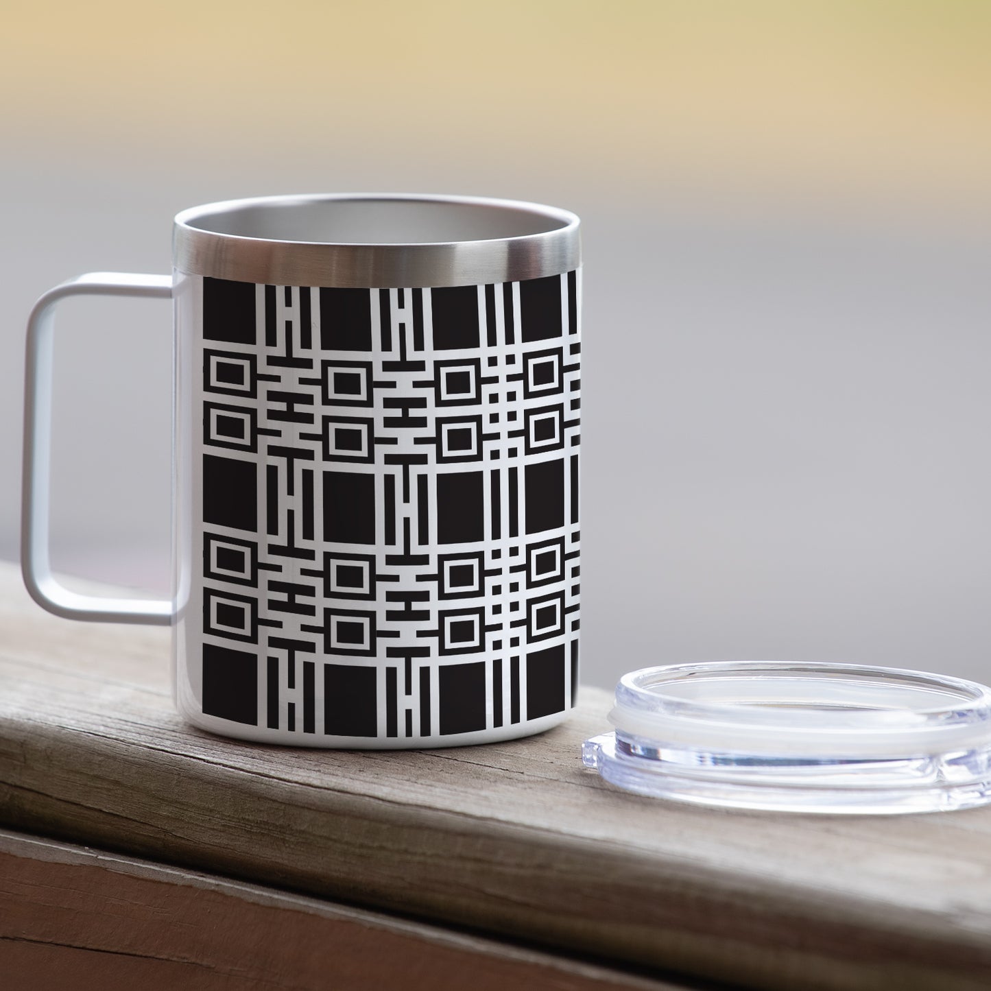 Highland Home Midway Gardens Wall Pattern by Frank Lloyd Wright on Stainless Steel Mug with Lid 12 oz. Manufactured in the USA
