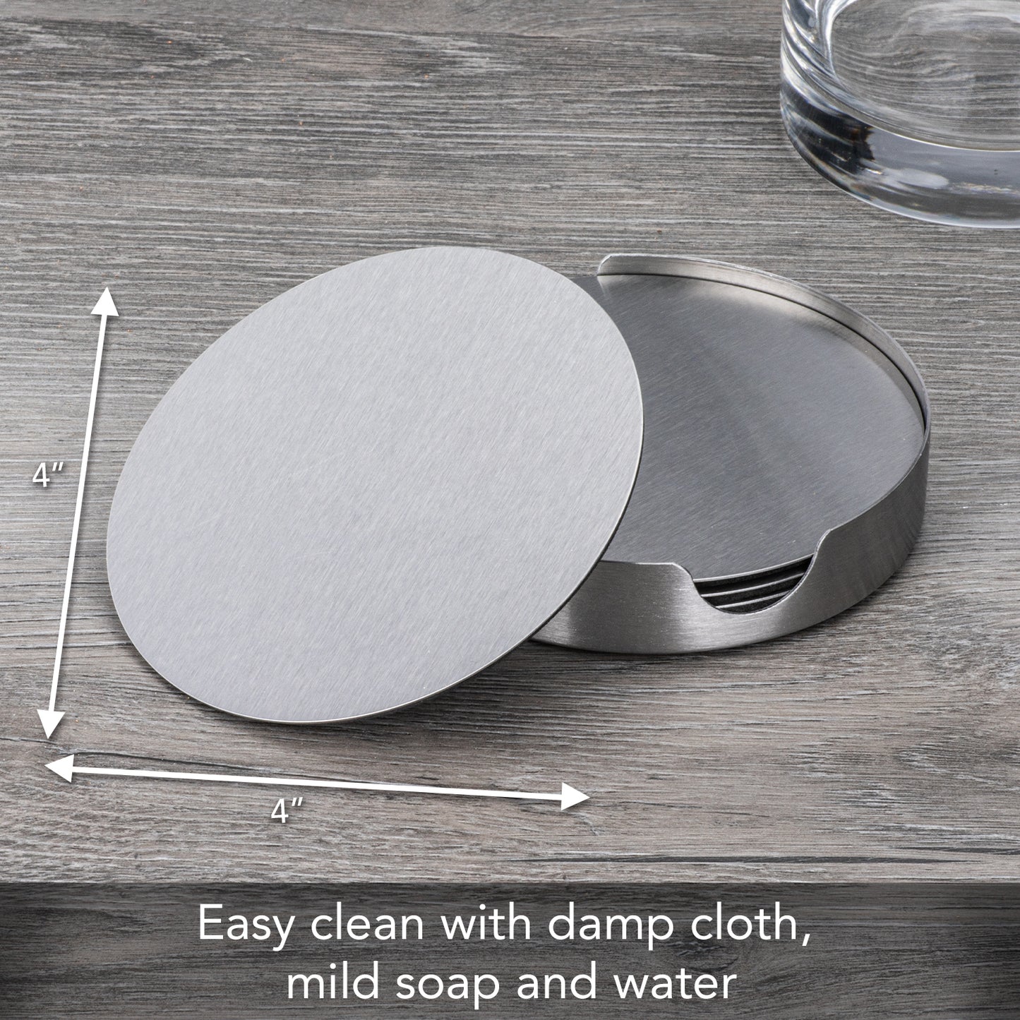 Thirstystone 6-Pack Stainless Steel Coasters in Stainless Steel Holder Attractive Heavy Duty Coasters That Easily Wipe Clean