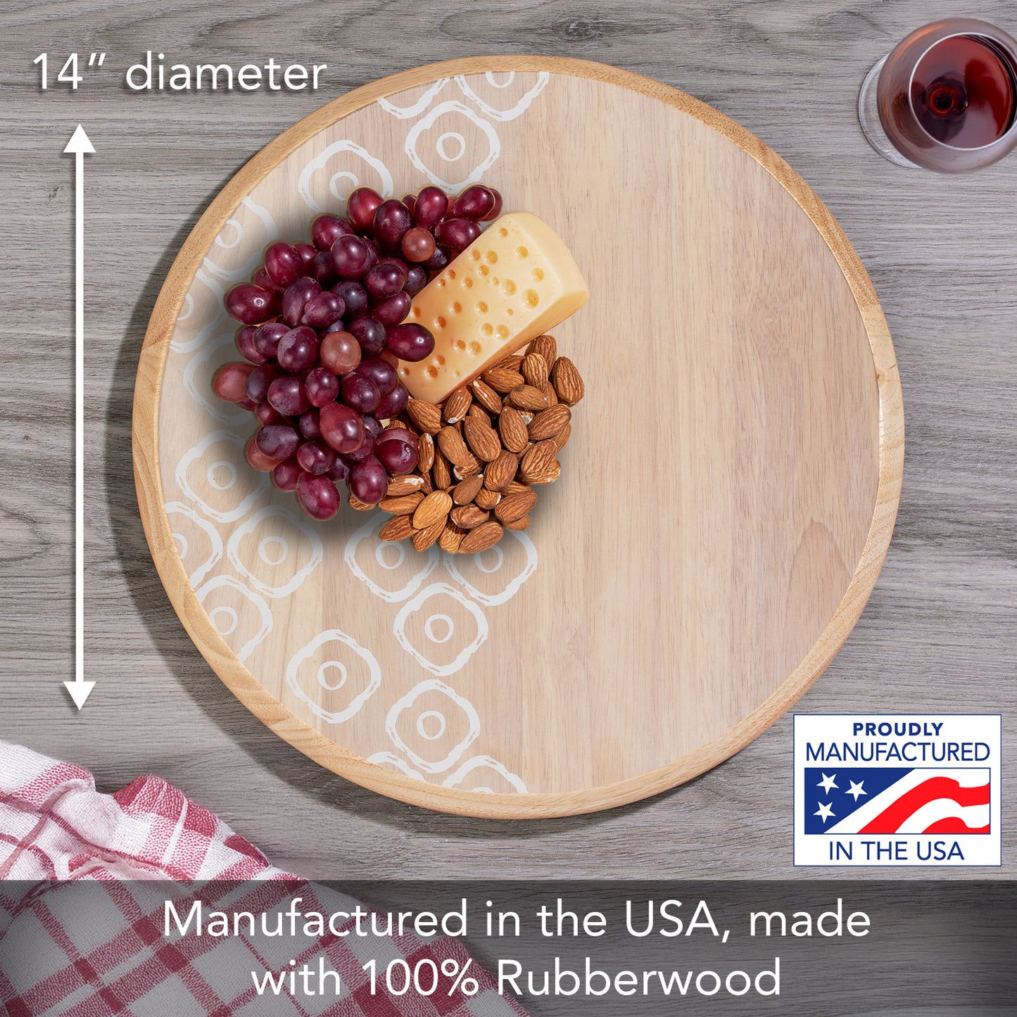 Thirstystone Whitewash Rubber Wood Lazy Susan Turntable 14" Diameter Condiment Caddy, Charcuterie Board, Serving Turntable