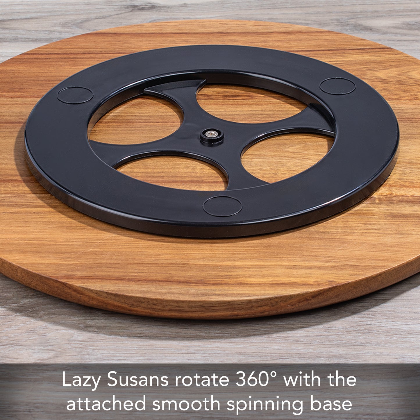 Thirstystone Acacia Wood Lazy Susan Turntable with Decorative Blue Floral Design 14" Diameter Condiment Caddy, Server, Kitchen Organizer