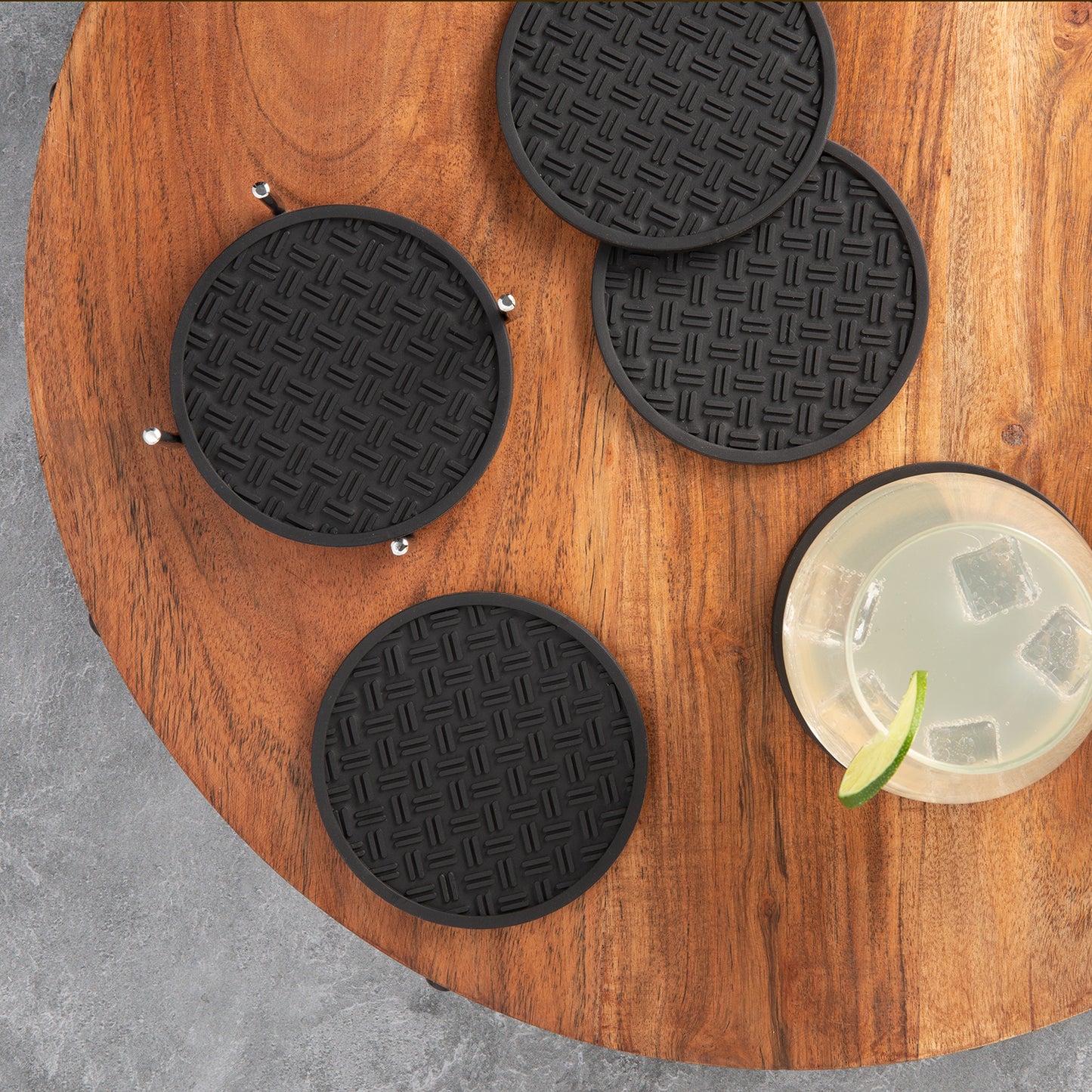 Thirstystone Set of 6 TPR/Rubber Coasters in Chrome Coaster Holder