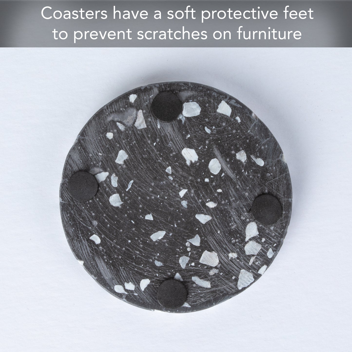 Thirstystone 4 Pack Black & White Natural Terrazzo Coasters with Protective Cork Backing 4" Diameter Attractive Absorbent Easily Wipes Clean