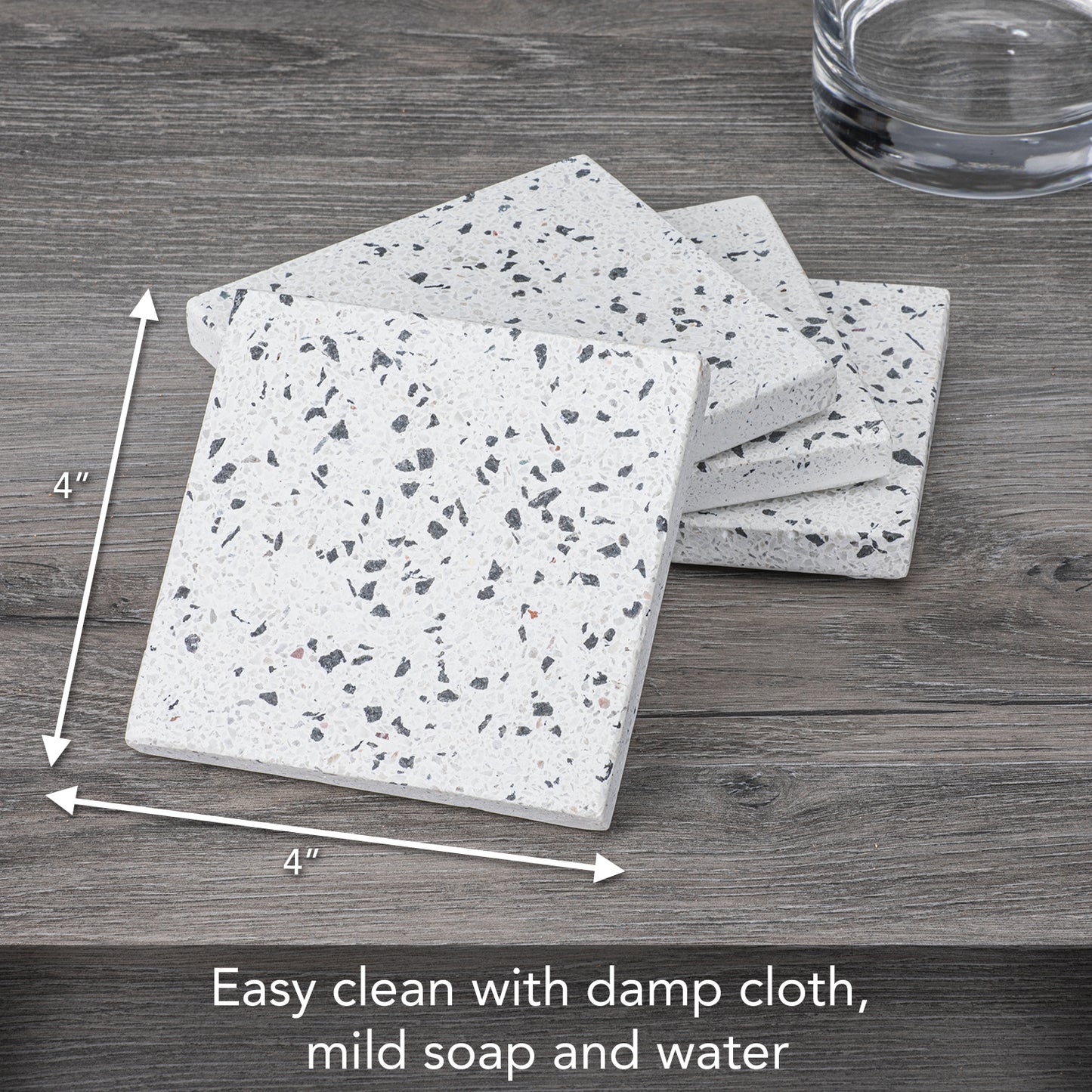 Thirstystone Natural Terrazzo Coasters with White & Black Speckles 4 Pack Protective Felt Feet Included