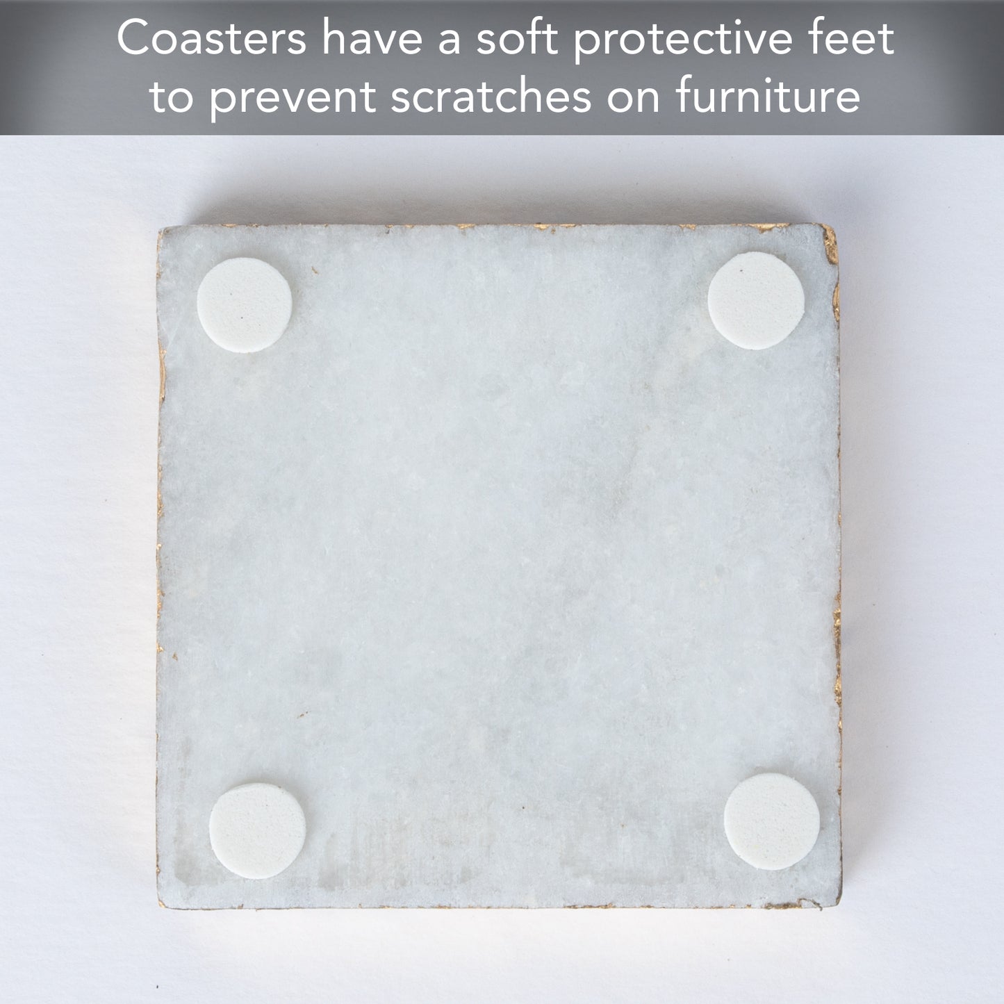 Thirstystone Square White Marble/Gold Edged Coasters (Set of 4), Multicolor