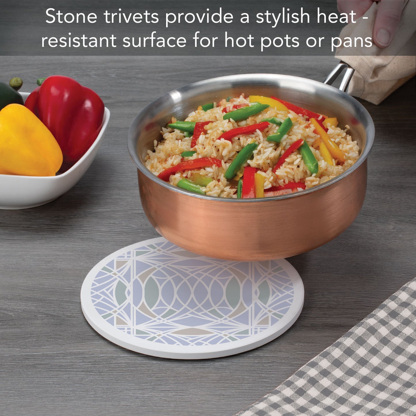 Blossom Design from F.L.W. Foundation on 8" Round Stone Trivet Manufactured in The USA Heat Tolerant Easily Wipes Clean