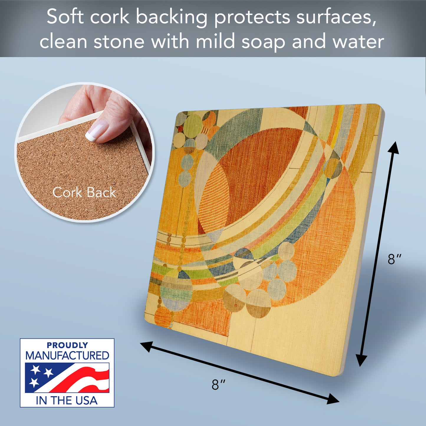 March Balloons Design from F.L.W. Foundation on 8" Square Stone Trivet Manufactured in The USA Heat Tolerant Easily Wipes Clean