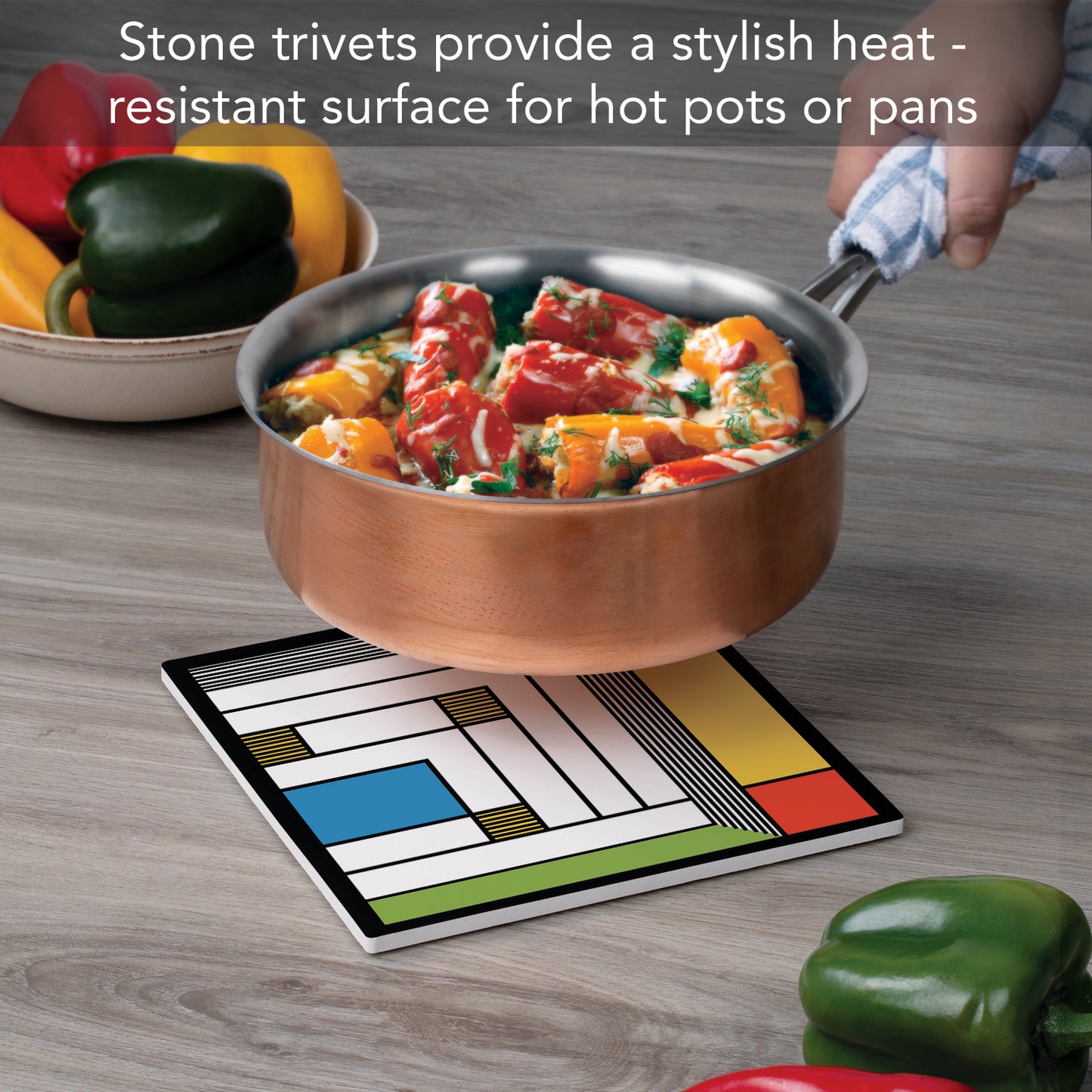 Frank Lloyd Wright's Rug-Yellow Design on 8" Square Stone Trivet Manufactured in The USA Heat Tolerant Easily Wipes Clean