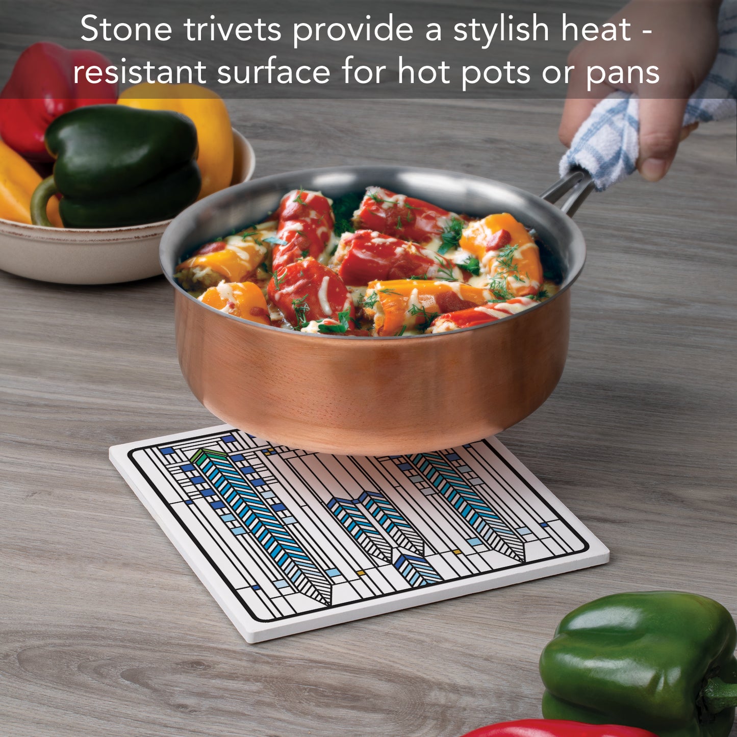 Frank Lloyd Wright's Ennis House IIII Design on 8" Square Stone Trivet Manufactured in The USA Heat Tolerant Easily Wipes Clean
