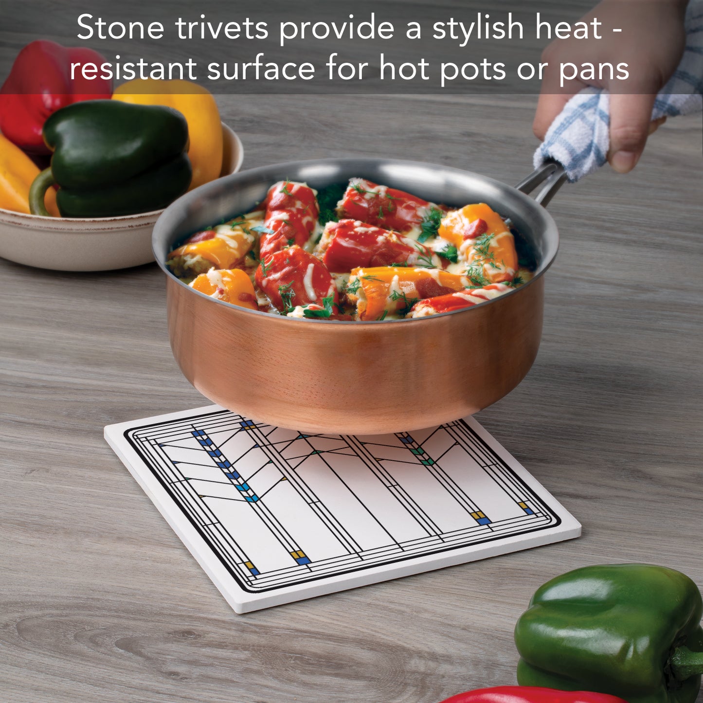 Frank Lloyd Wright's Ennis House IV Design on 8" Square Stone Trivet Manufactured in The USA Heat Tolerant Easily Wipes Clean