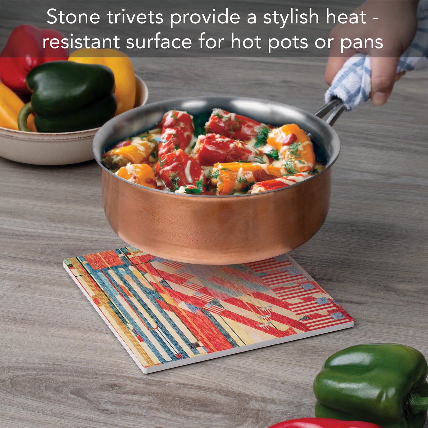 Frank Lloyd Wright's July Fourth Design on 8" Square Stone Trivet Manufactured in The USA Heat Tolerant Easily Wipes Clean