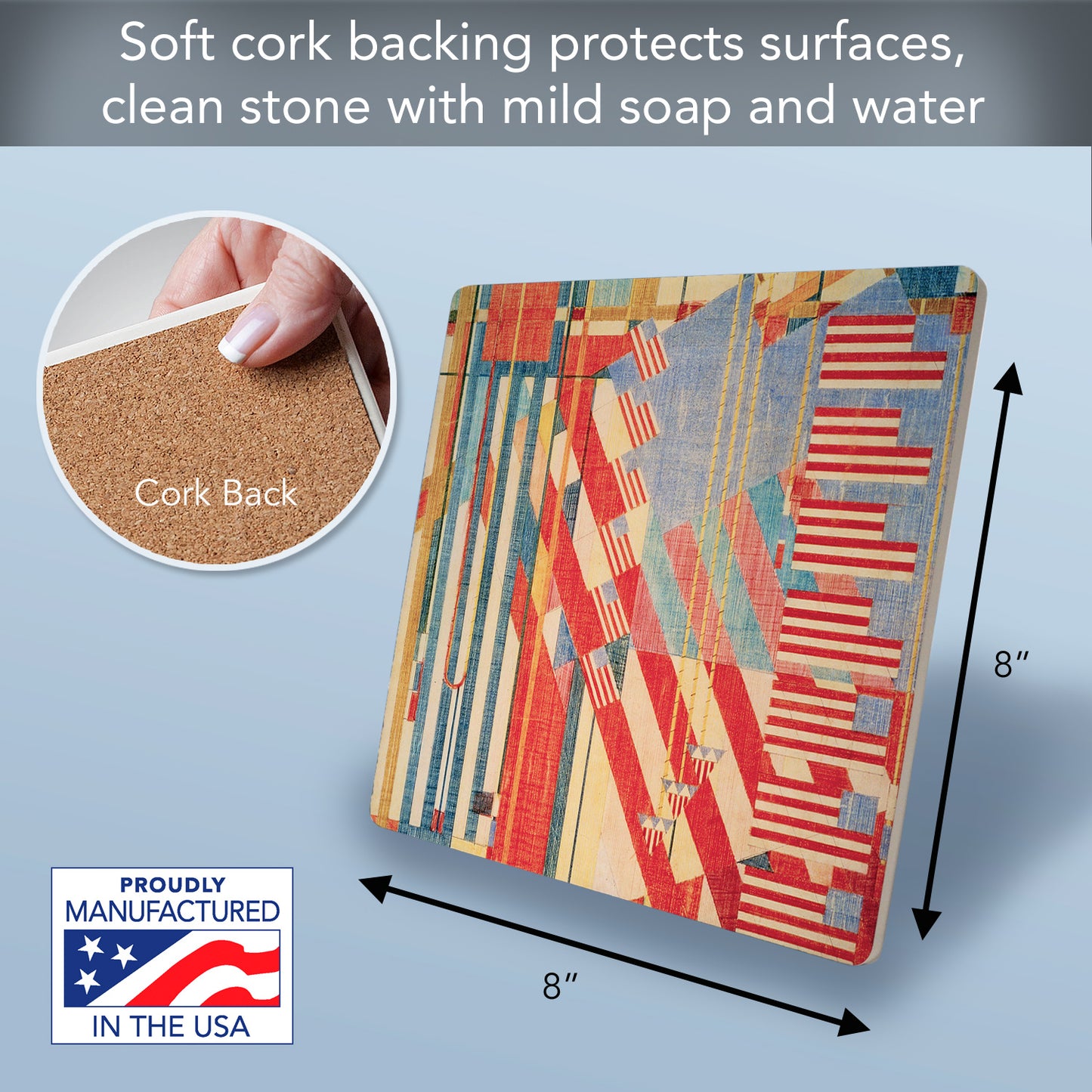 Frank Lloyd Wright's July Fourth Design on 8" Square Stone Trivet Manufactured in The USA Heat Tolerant Easily Wipes Clean