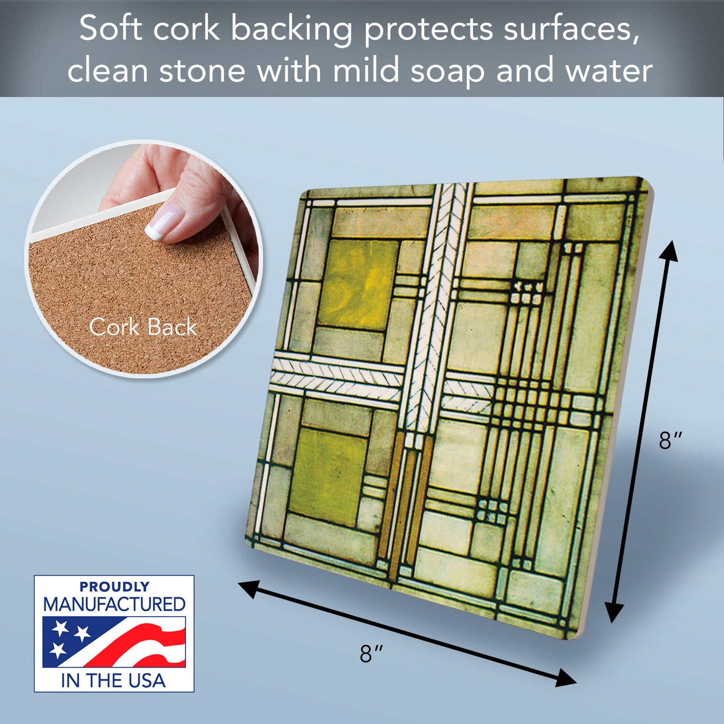 Frank Lloyd Wright's Willits House Skylight Design on 8" Square Stone Trivet Manufactured in The USA Heat Tolerant Easily Wipes Clean