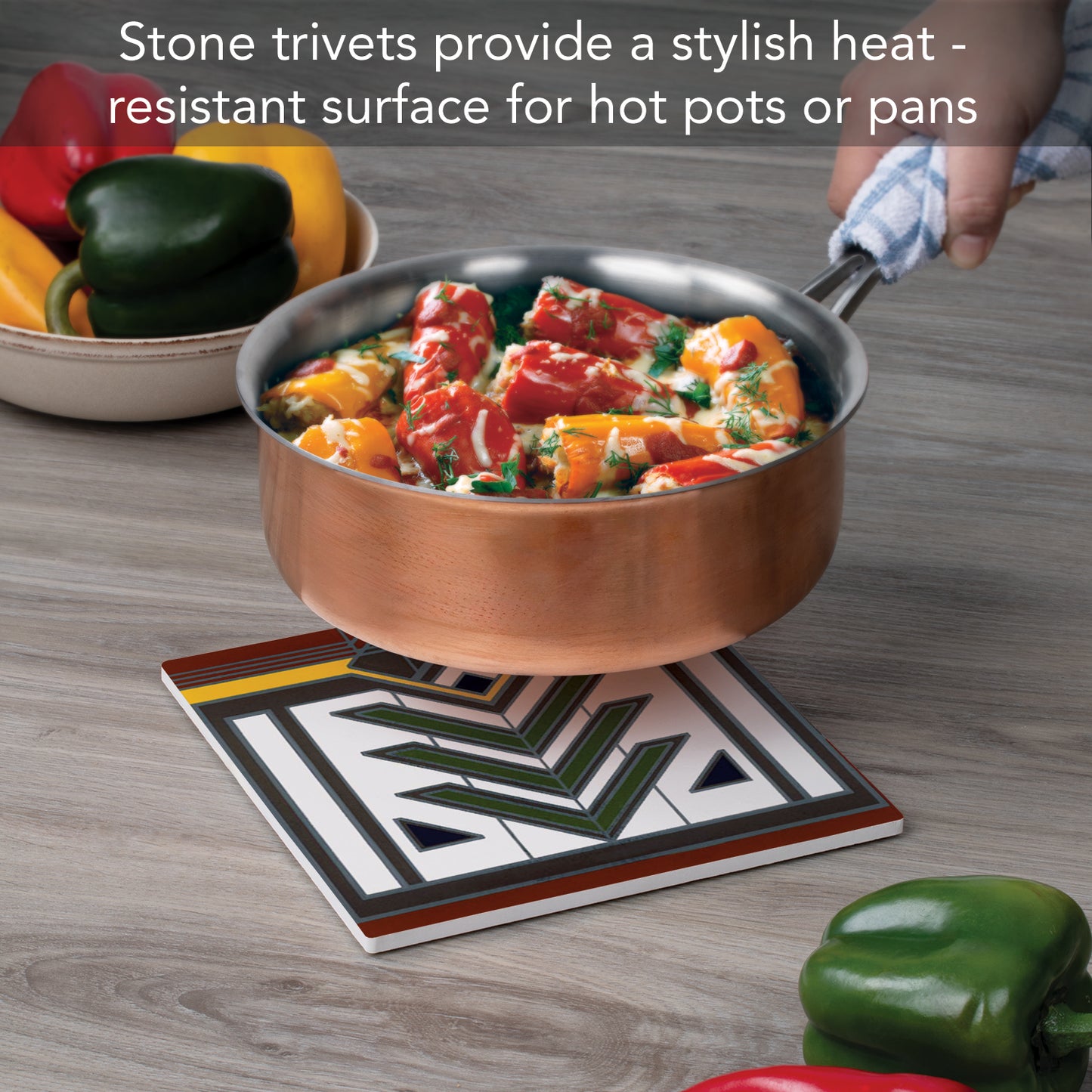 Meyer May House Collection from F.L.W. Foundation 8" Square Stone Trivet Manufactured in The USA Heat Tolerant Easily Wipes Clean