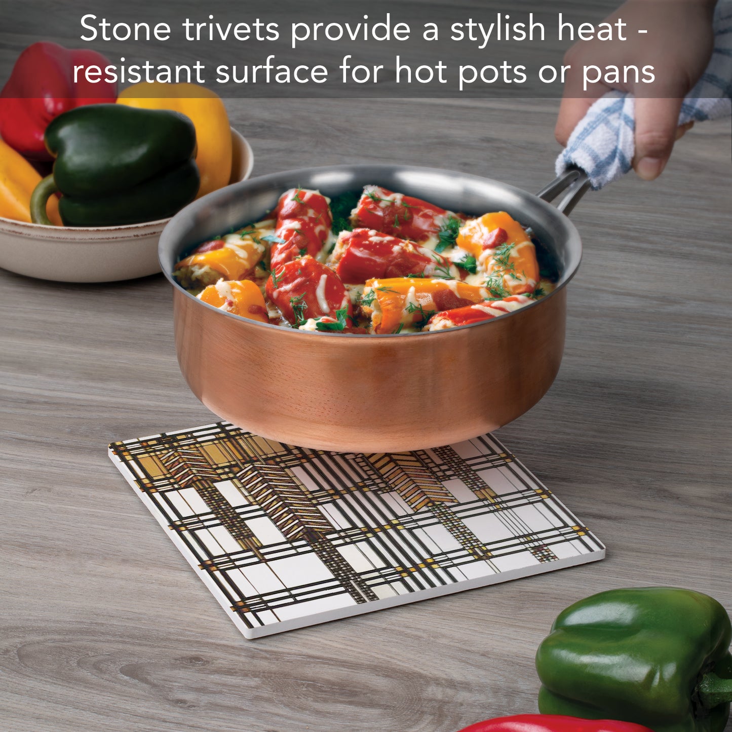 Frank Lloyd Wright's Dana-Thomas House II Design on 8" Square Stone Trivet Manufactured in The USA Heat Tolerant Easily Wipes Clean