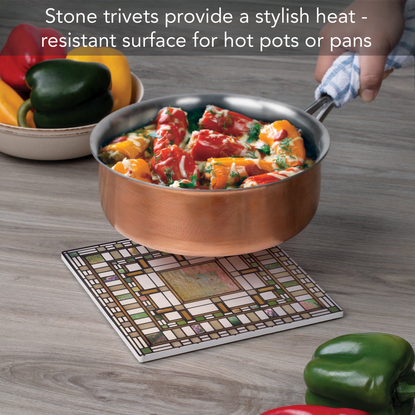 Frank Lloyd Wright's Darwin D. Martin House Pier Design on 8" Square Stone Trivet Manufactured in The USA Heat Tolerant Easily Wipes Clean