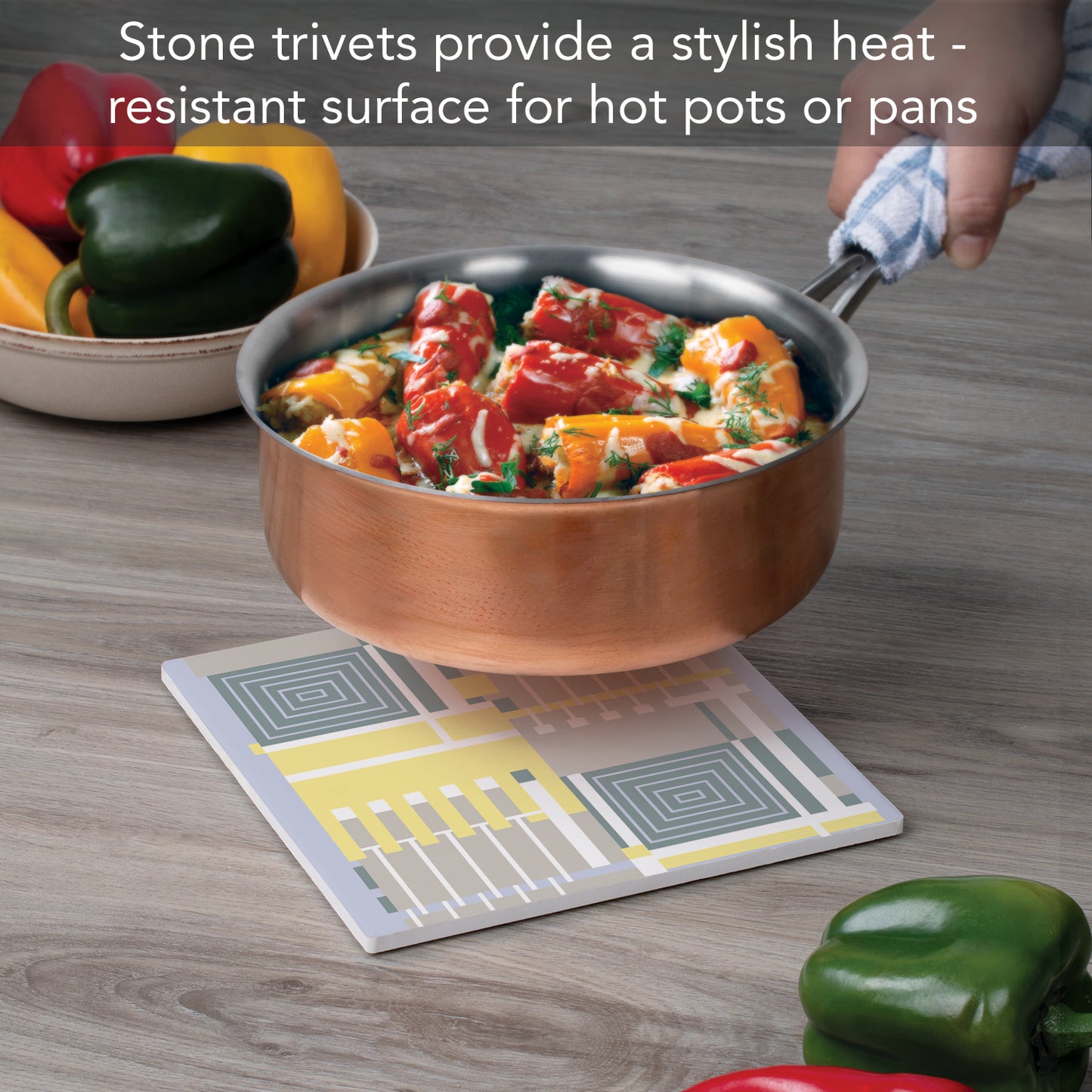 Frank Lloyd Wright's Taliesin Line IV Design on 8" Square Stone Trivet Manufactured in The USA Heat Tolerant Easily Wipes Clean
