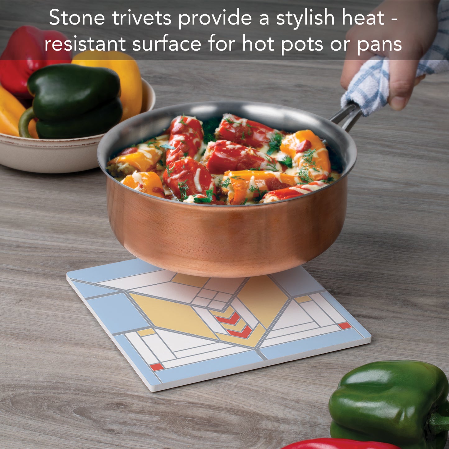 Frank Lloyd Wright's Lake Geneva Design on 8" Square Stone Trivet Manufactured in The USA Heat Tolerant Easily Wipes Clean