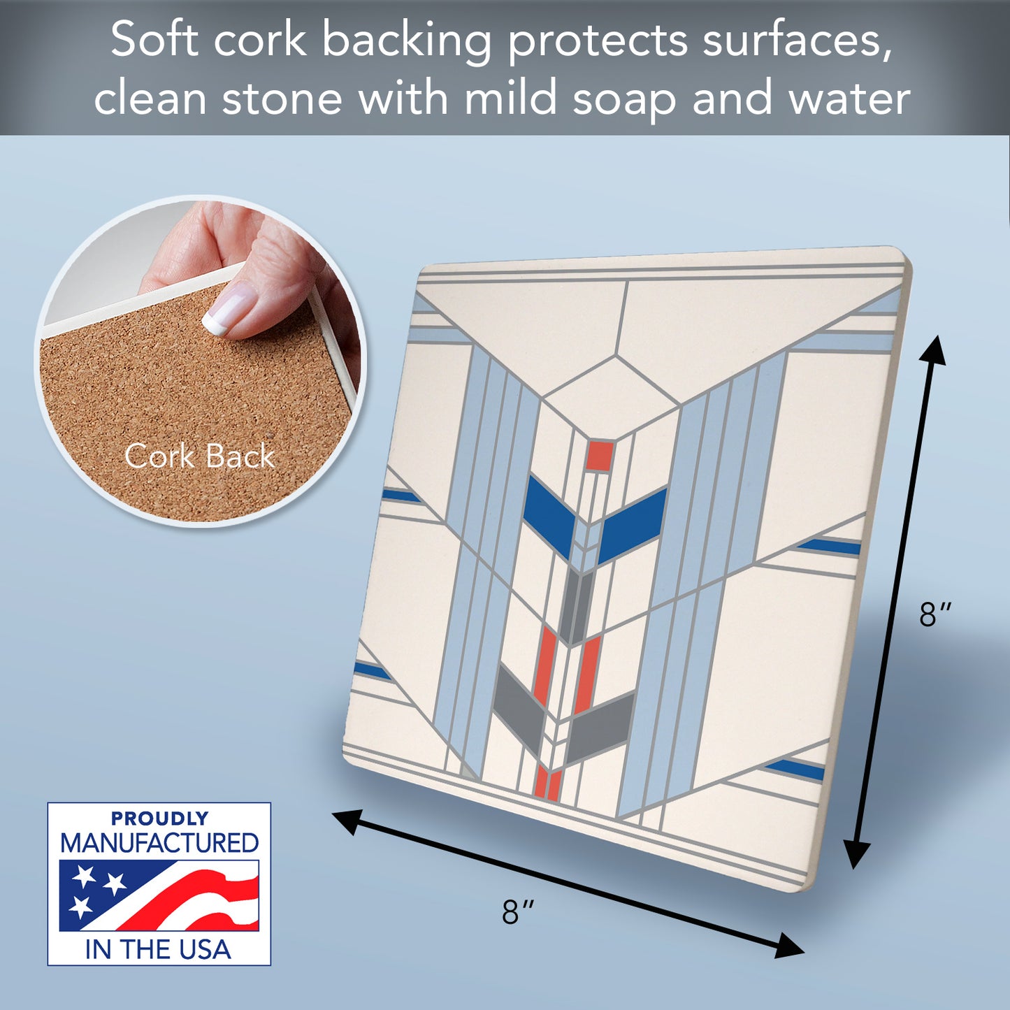 Frank Lloyd Wright's Ennis Design on 8" Square Stone Trivet Manufactured in The USA Heat Tolerant Easily Wipes Clean