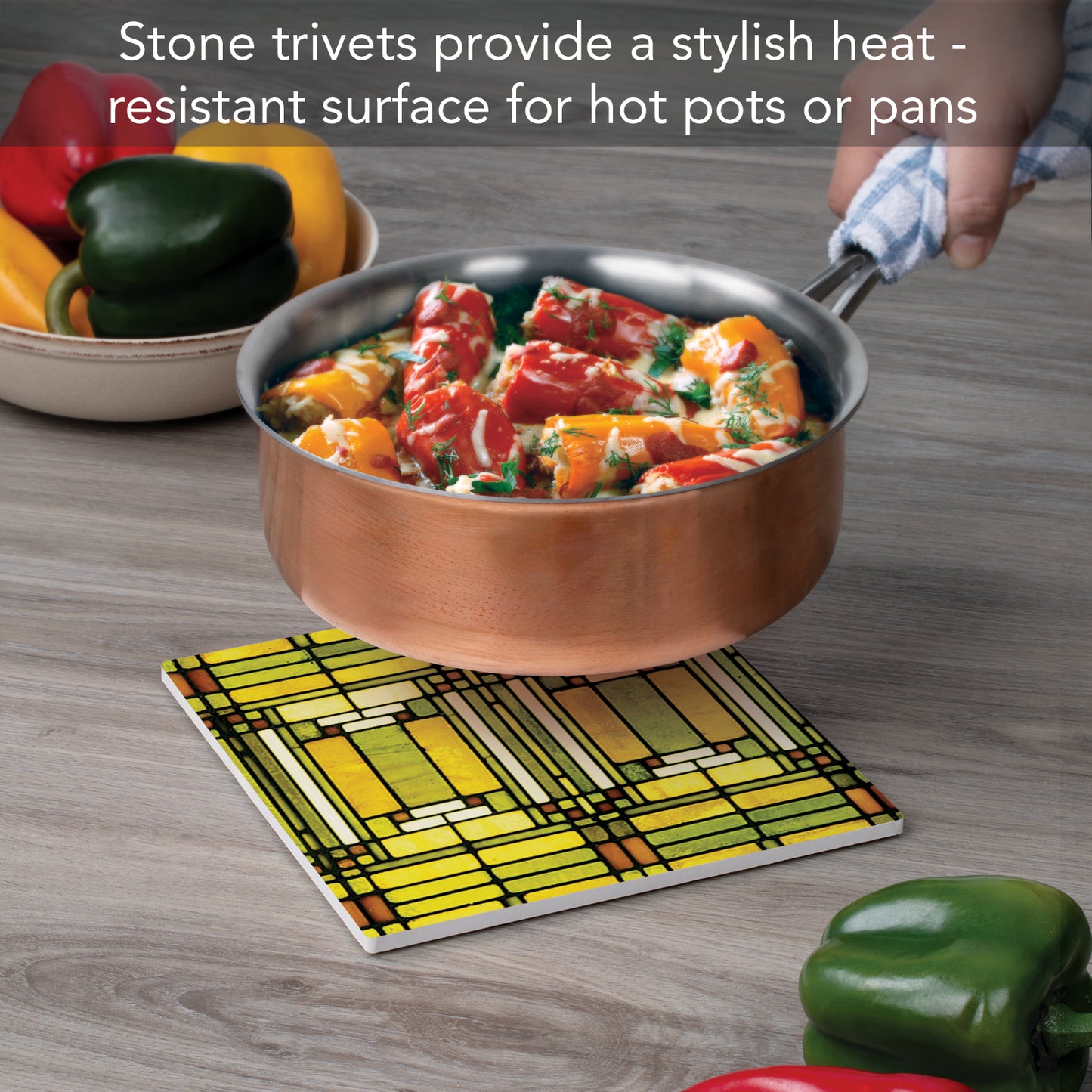 Frank Lloyd Wright's Oak Park Skylight Design on 8" Square Stone Trivet Manufactured in The USA Heat Tolerant Easily Wipes Clean
