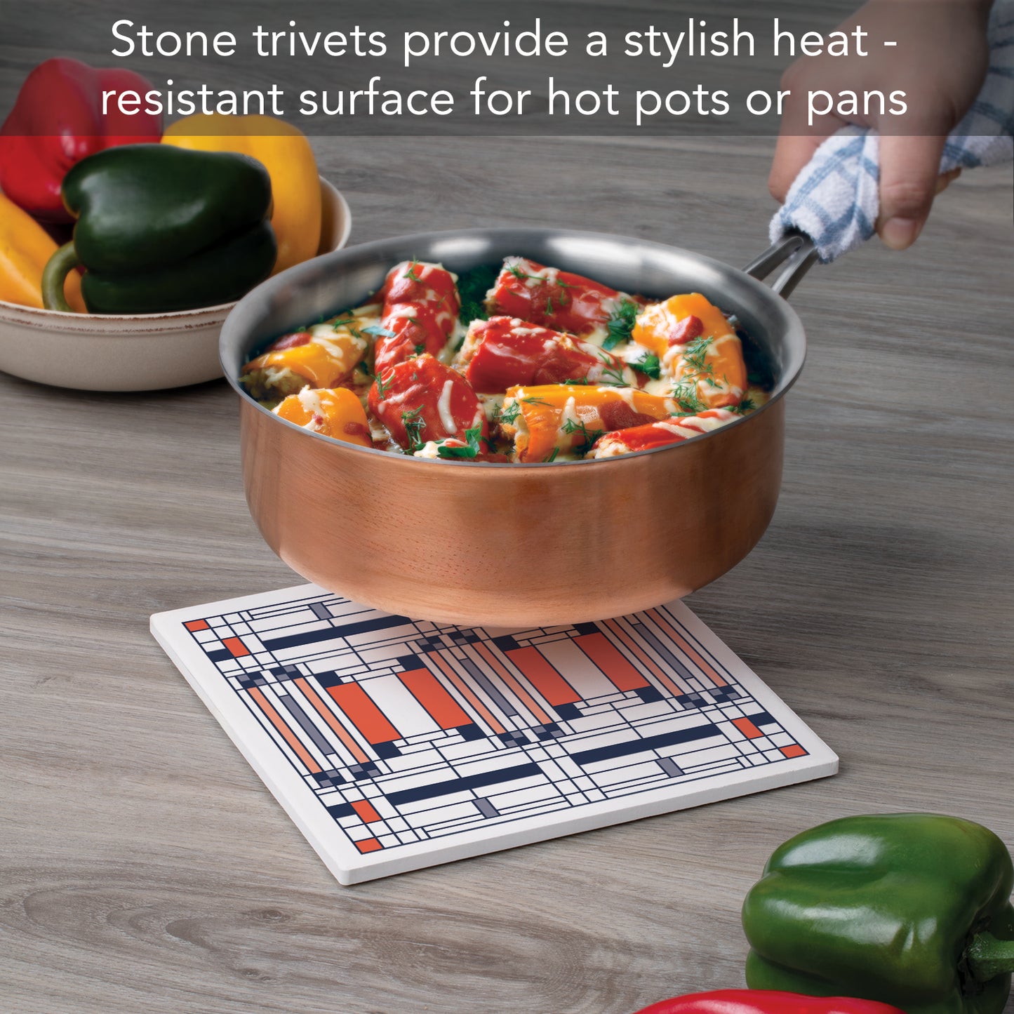 Frank Lloyd Wright's Oak Park I Design on 8" Square Stone Trivet Manufactured in The USA Heat Tolerant Easily Wipes Clean