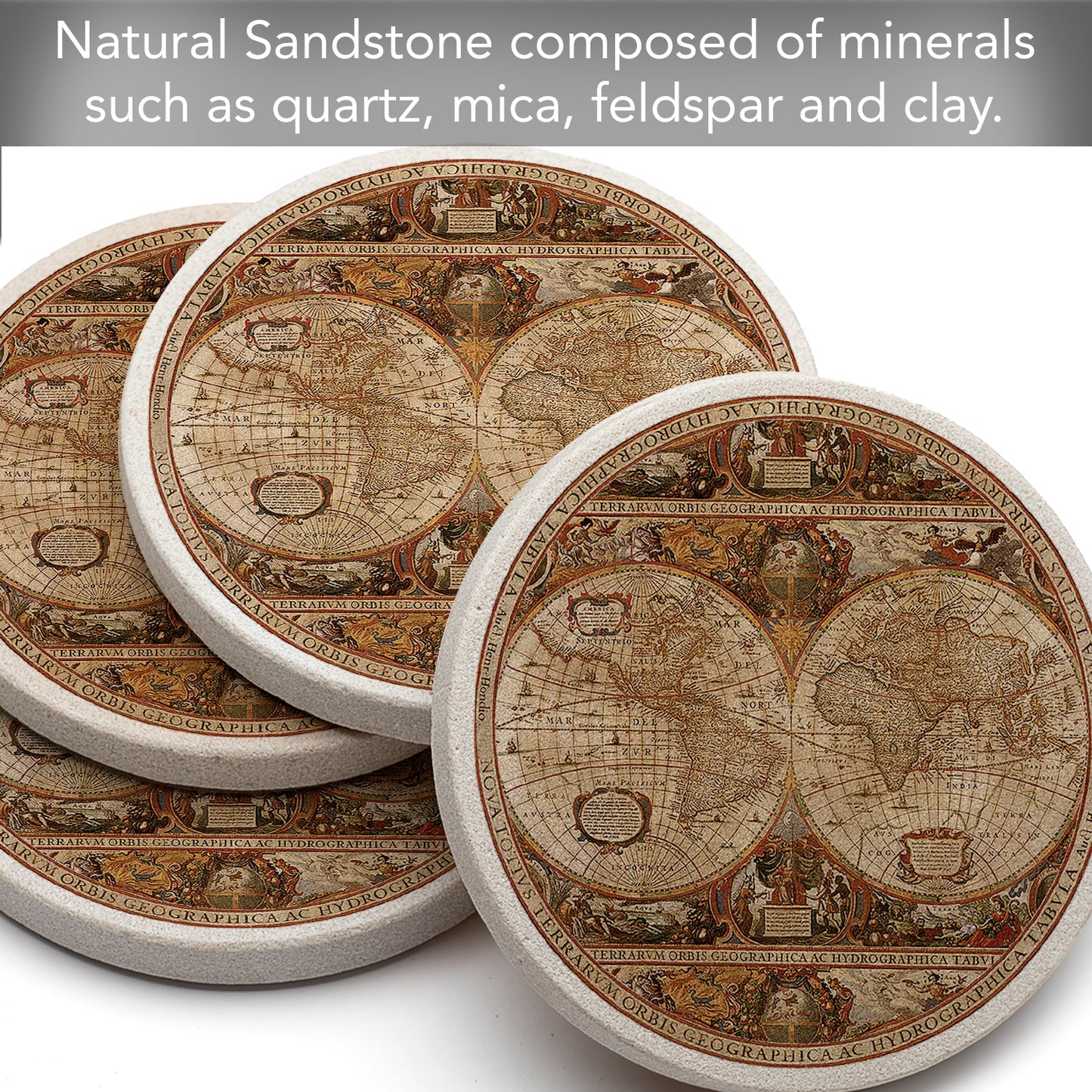 Thirstystone Old World Passages 4 Pack Natural Sandstone Coasters 4" Round
