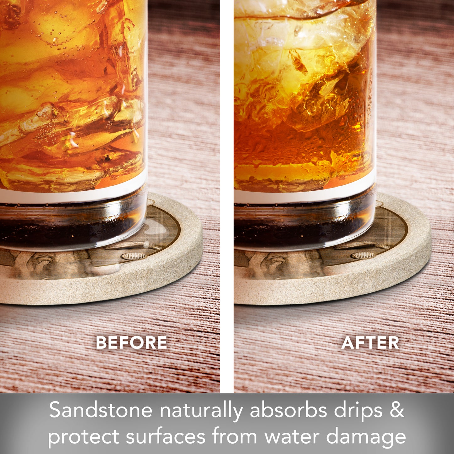 Thirstystone Golf Treasures Natural Sandstone Coasters with Protective Cork Backing 4 Pack Eco-Friendly, Absorbent, Easily Wipes Clean