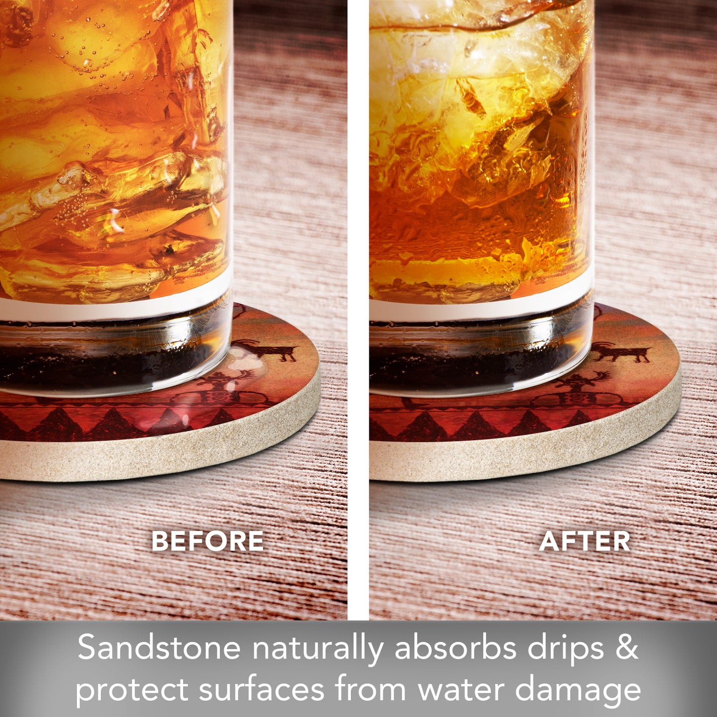 Thirstystone Kokopelli Petroglyph Natural Sandstone Coaster 4 Pack Eco-Friendly, Absorbent, Easily Wipes Clean