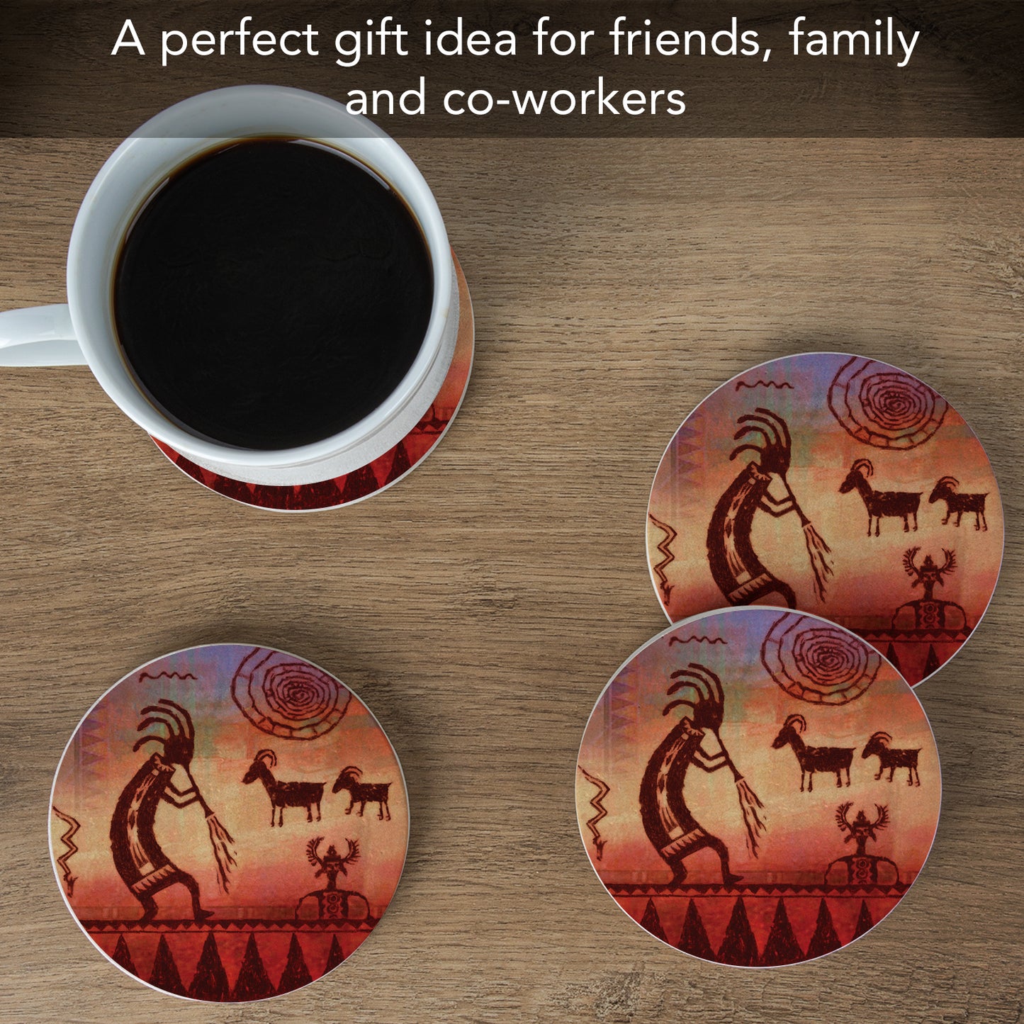 Thirstystone Kokopelli Petroglyph Natural Sandstone Coaster 4 Pack Eco-Friendly, Absorbent, Easily Wipes Clean