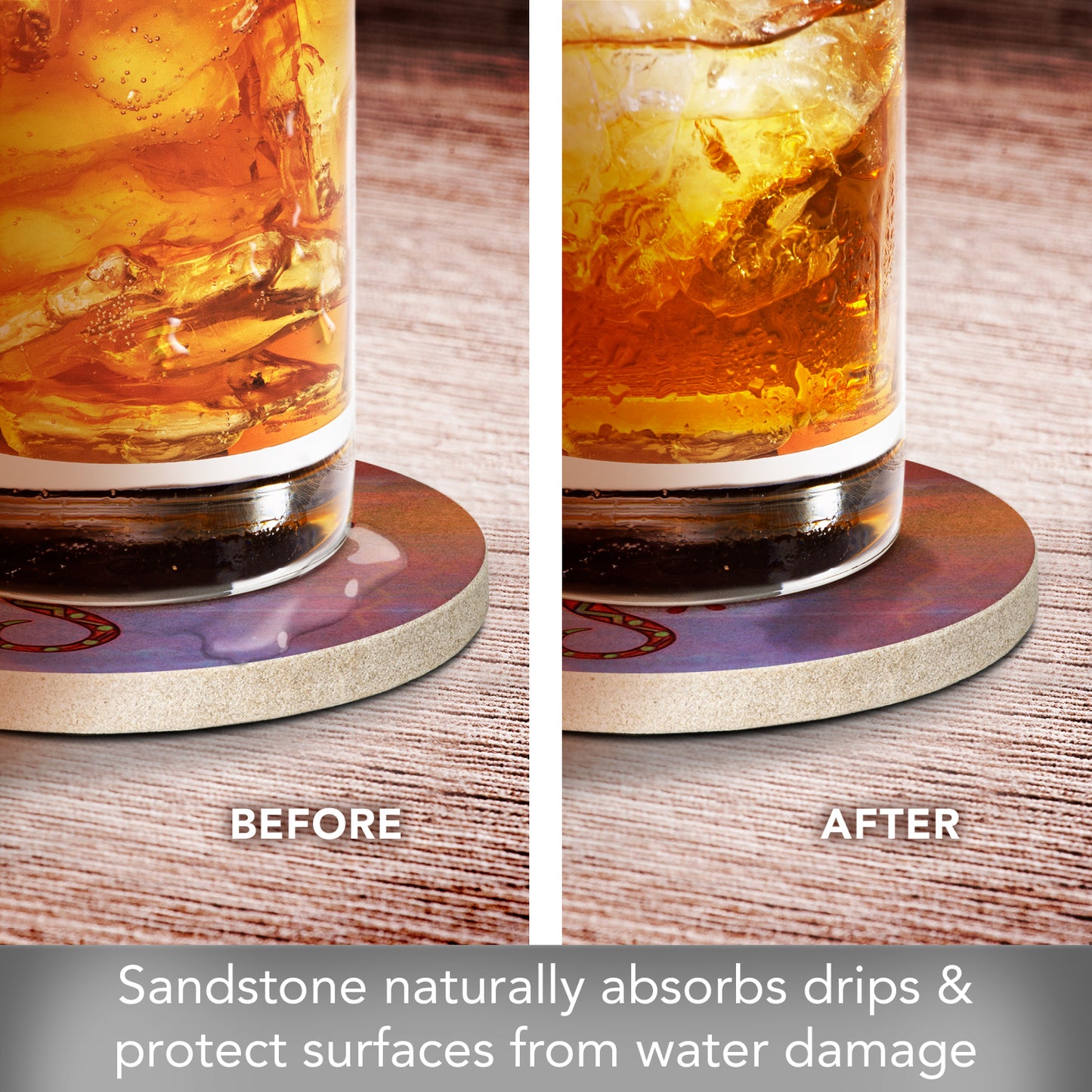 Thirstystone Gecko Natural Sandstone Coaster 4 Pack Eco-Friendly, Absorbent, Easily Wipes Clean