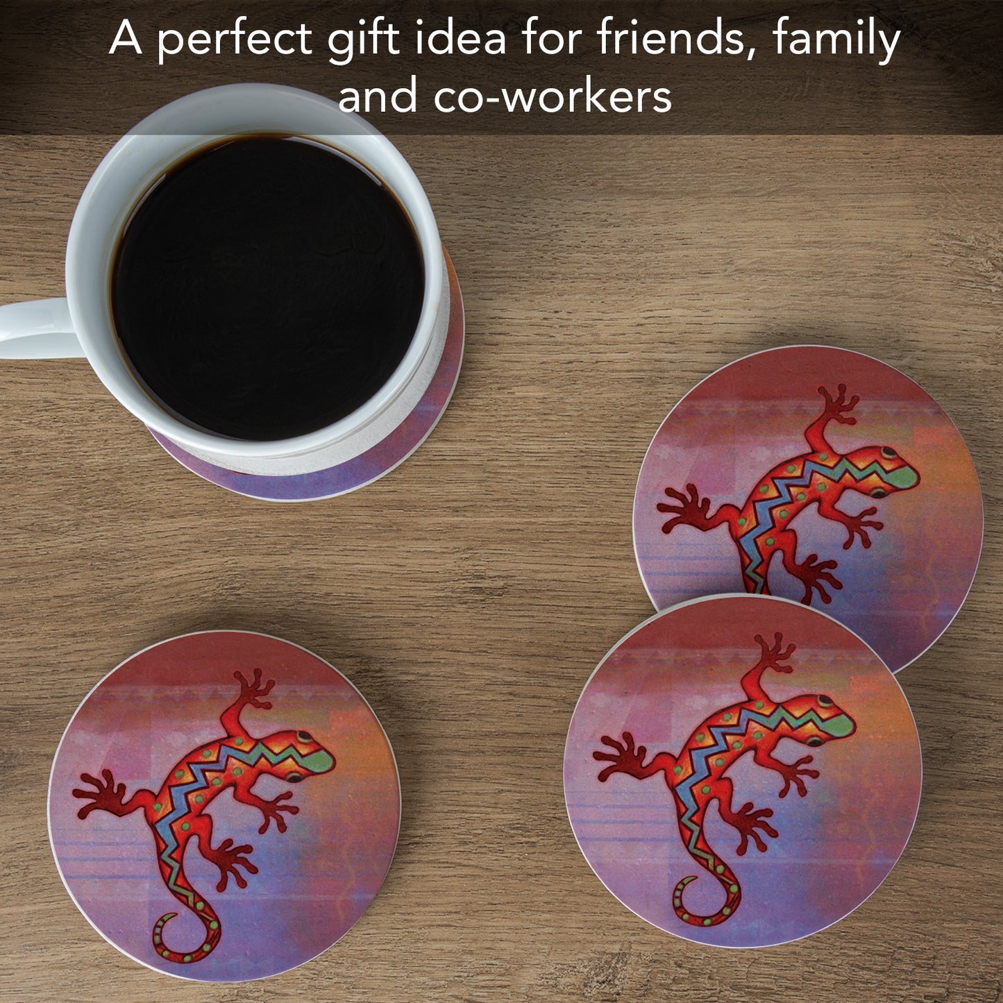 Thirstystone Gecko Natural Sandstone Coaster 4 Pack Eco-Friendly, Absorbent, Easily Wipes Clean