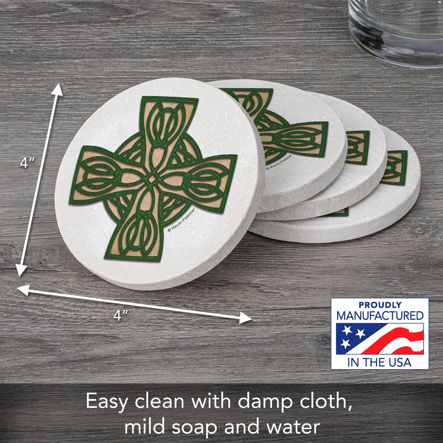 Thirstystone Celtic Cross Natural Sandstone Coaster 4 Pack Eco-Friendly, Absorbent, Easily Wipes Clean