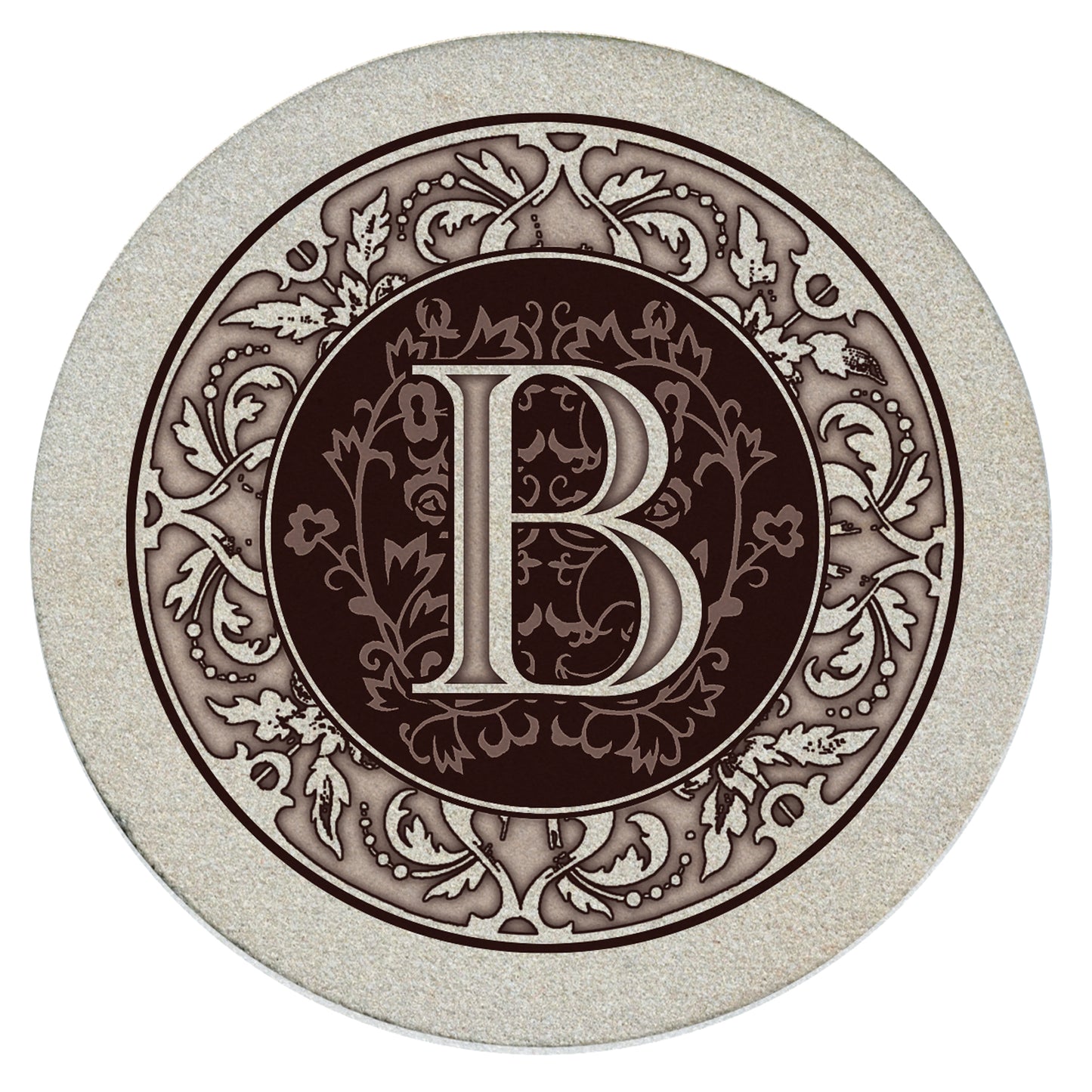 Thirstystone 4 Pack Monogram Letter B Sandstone Coasters in Bronze Iron Ram Coaster Holder