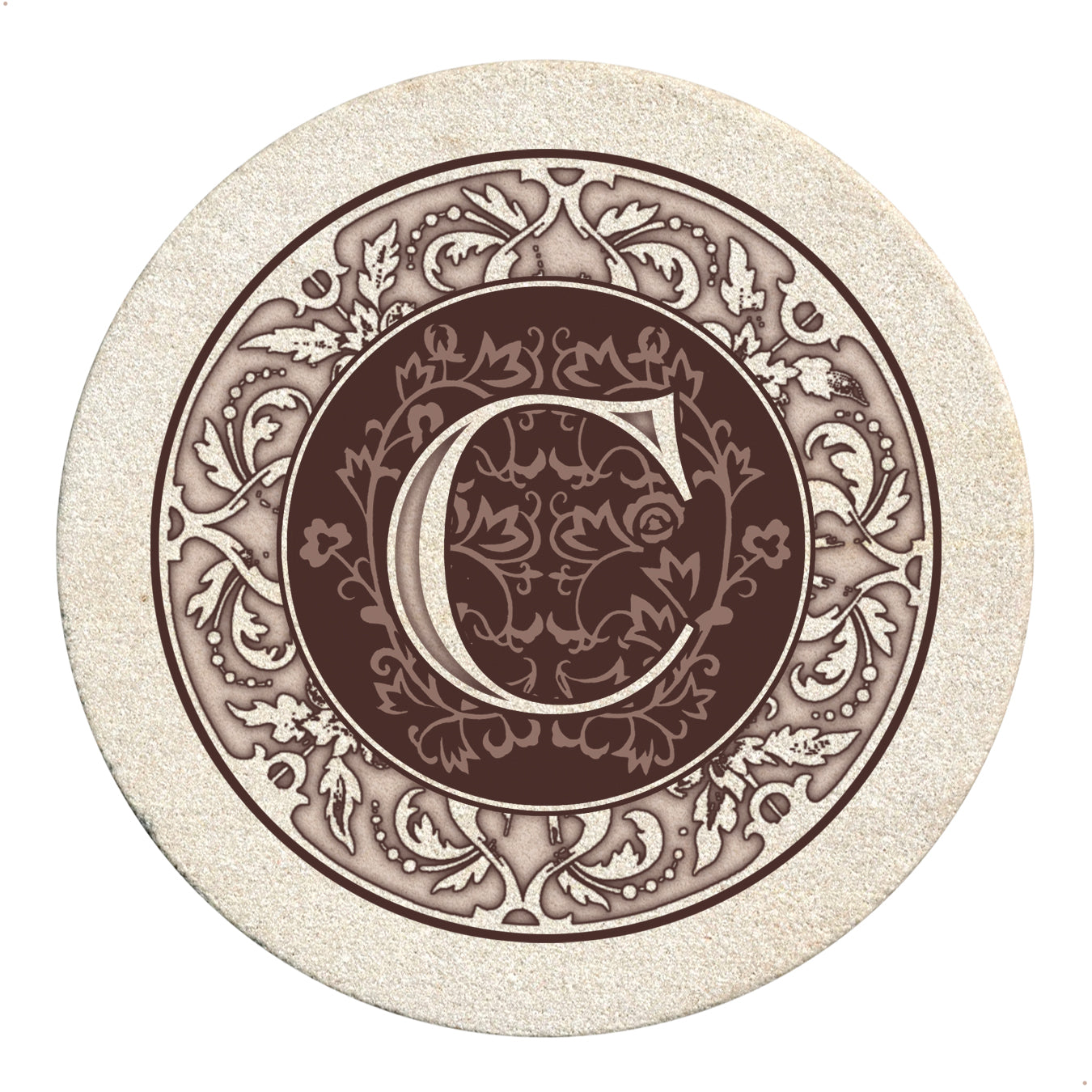 Thirstystone 4 Pack Monogram Letter C Sandstone Coasters in Bronze Iron Ram Coaster Holder