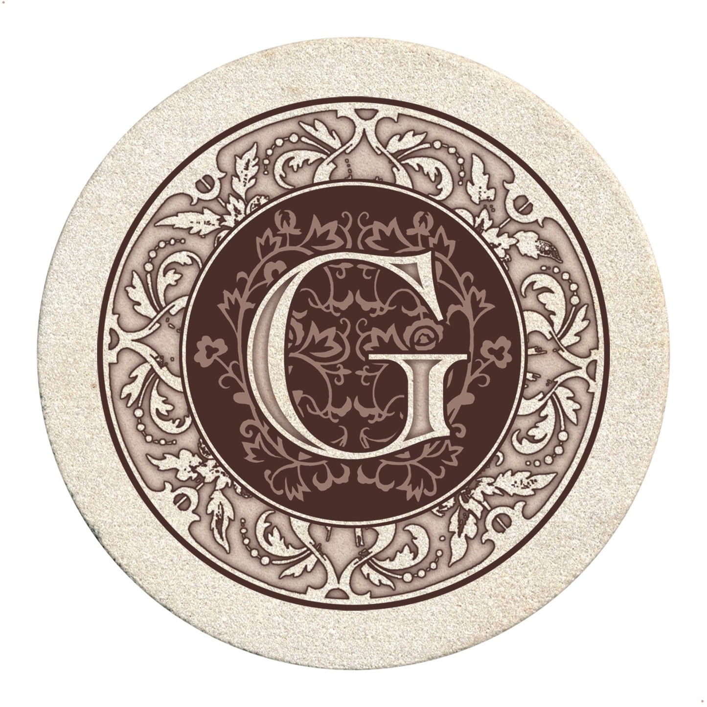 Thirstystone 4 Pack Monogram Letter G Sandstone Coasters in Bronze Iron Ram Coaster Holder 4.75" x 4.38" x 2.75"