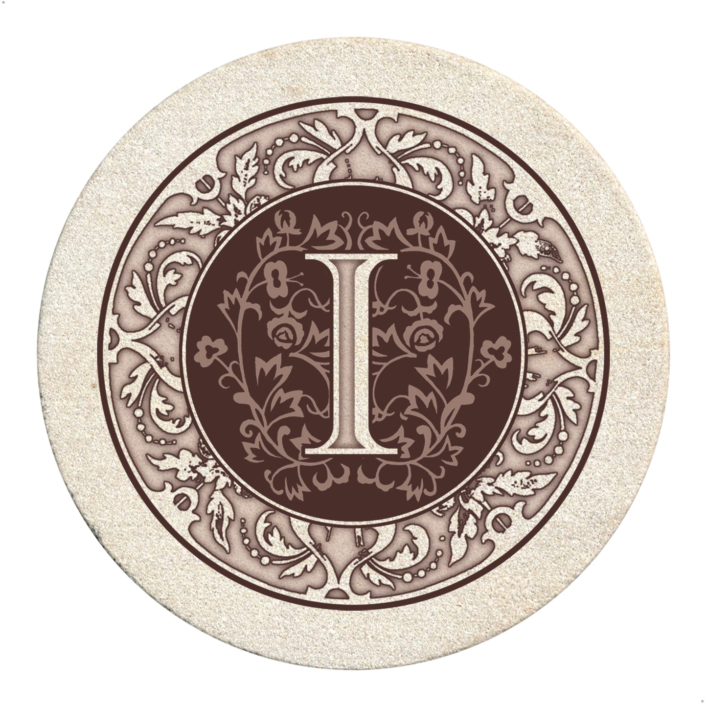 Thirstystone 4 Pack Monogram Letter I Sandstone Coasters in Bronze Iron Ram Coaster Holder 4.75" x 4.38" x 2.75"