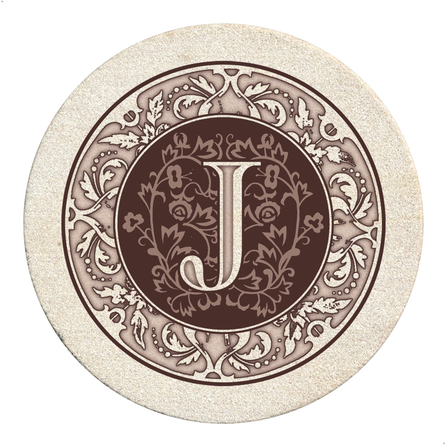 Thirstystone 4 Pack Monogram Letter J Sandstone Coasters in Bronze Iron Ram Coaster Holder 4.75" x 4.38" x 2.75"