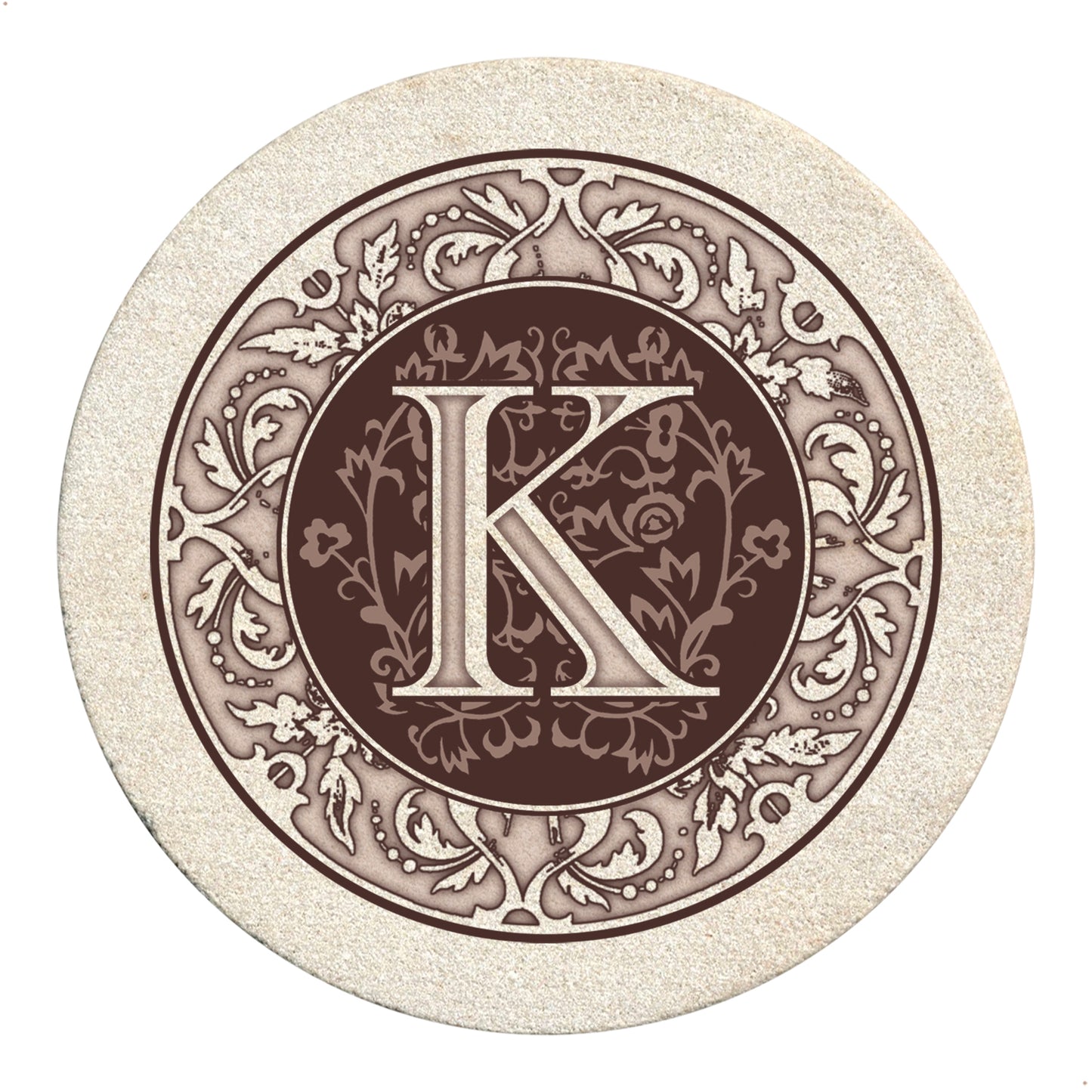 Thirstystone 4 Pack Monogram Letter K Sandstone Coasters in Bronze Iron Ram Coaster Holder 4.75" x 4.38" x 2.75"