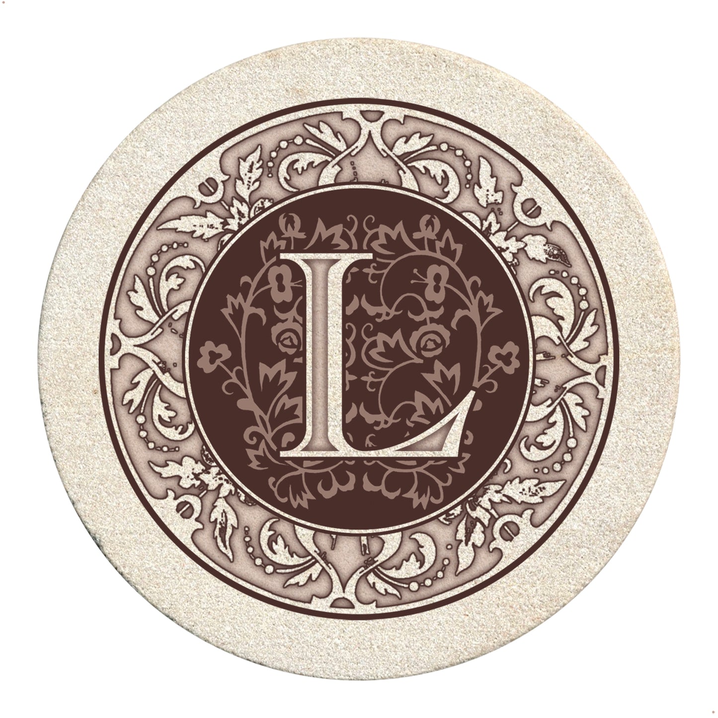 Thirstystone 4 Pack Monogram Letter L Sandstone Coasters in Bronze Iron Ram Coaster Holder 4.75" x 4.38" x 2.75"